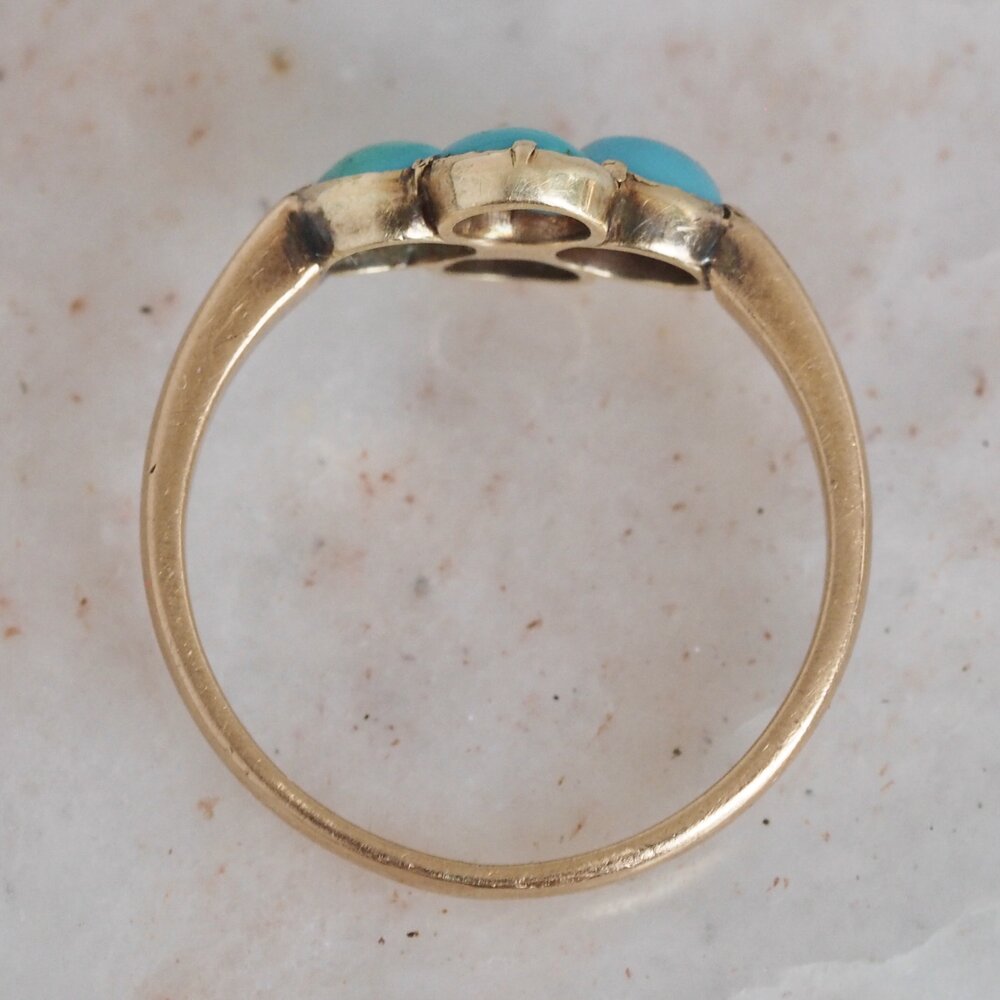 Antique Victorian 18k Gold Turquoise and Old Mine Cut Diamond Ring