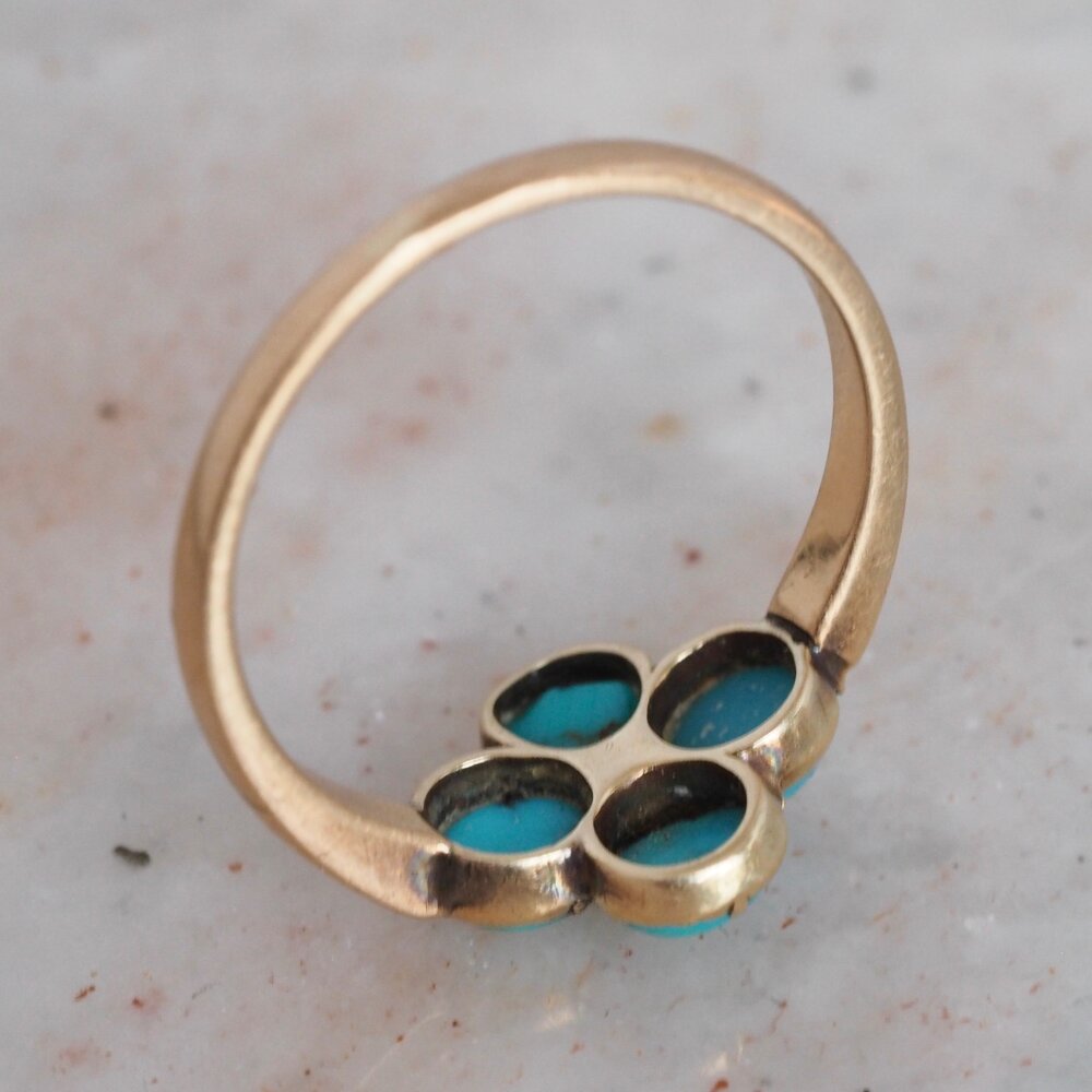 Antique Victorian 18k Gold Turquoise and Old Mine Cut Diamond Ring
