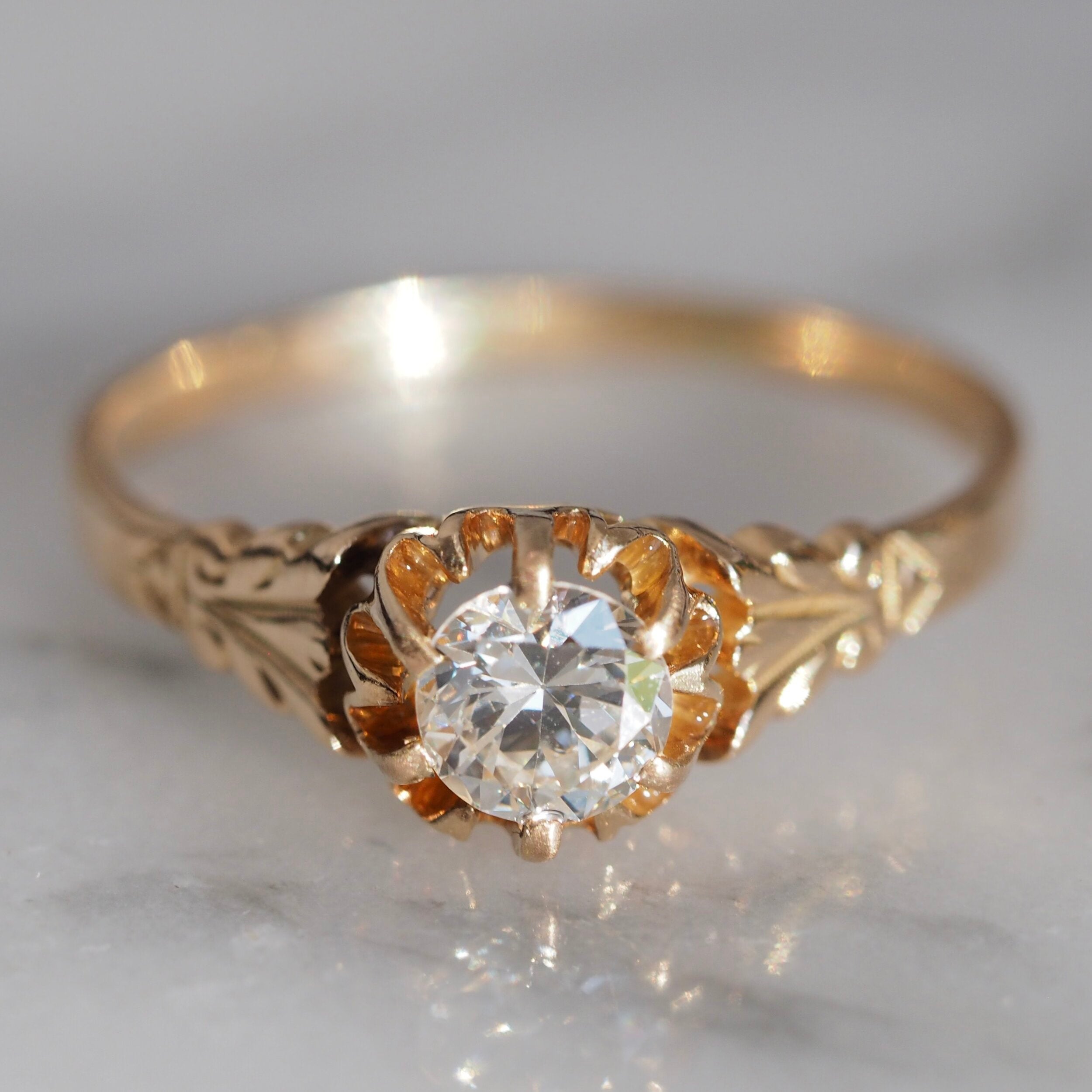 Antique 14k Gold Old European Cut Diamond Engagement Ring