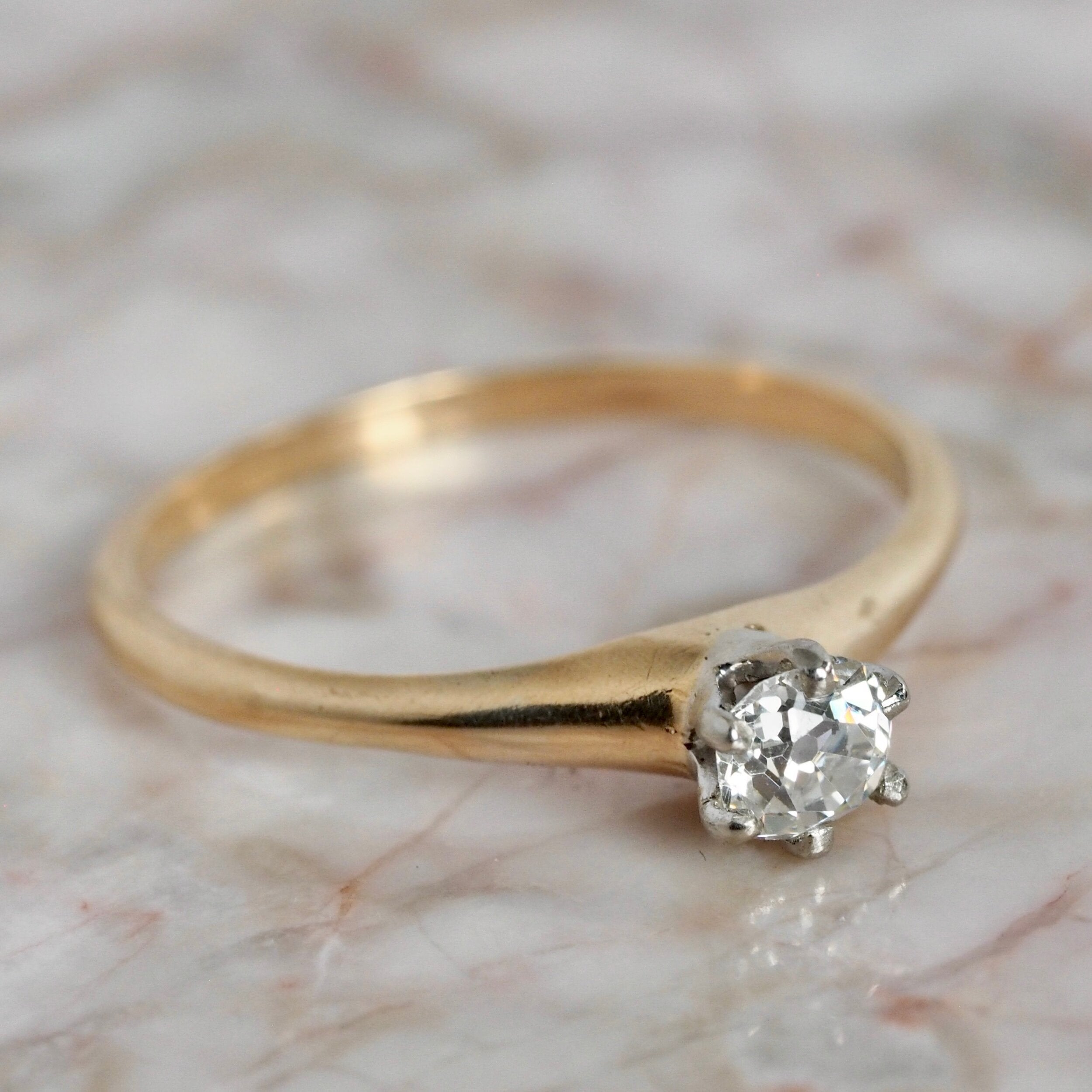 Antique 14k Gold Old Mine Cut Diamond Solitaire Ring