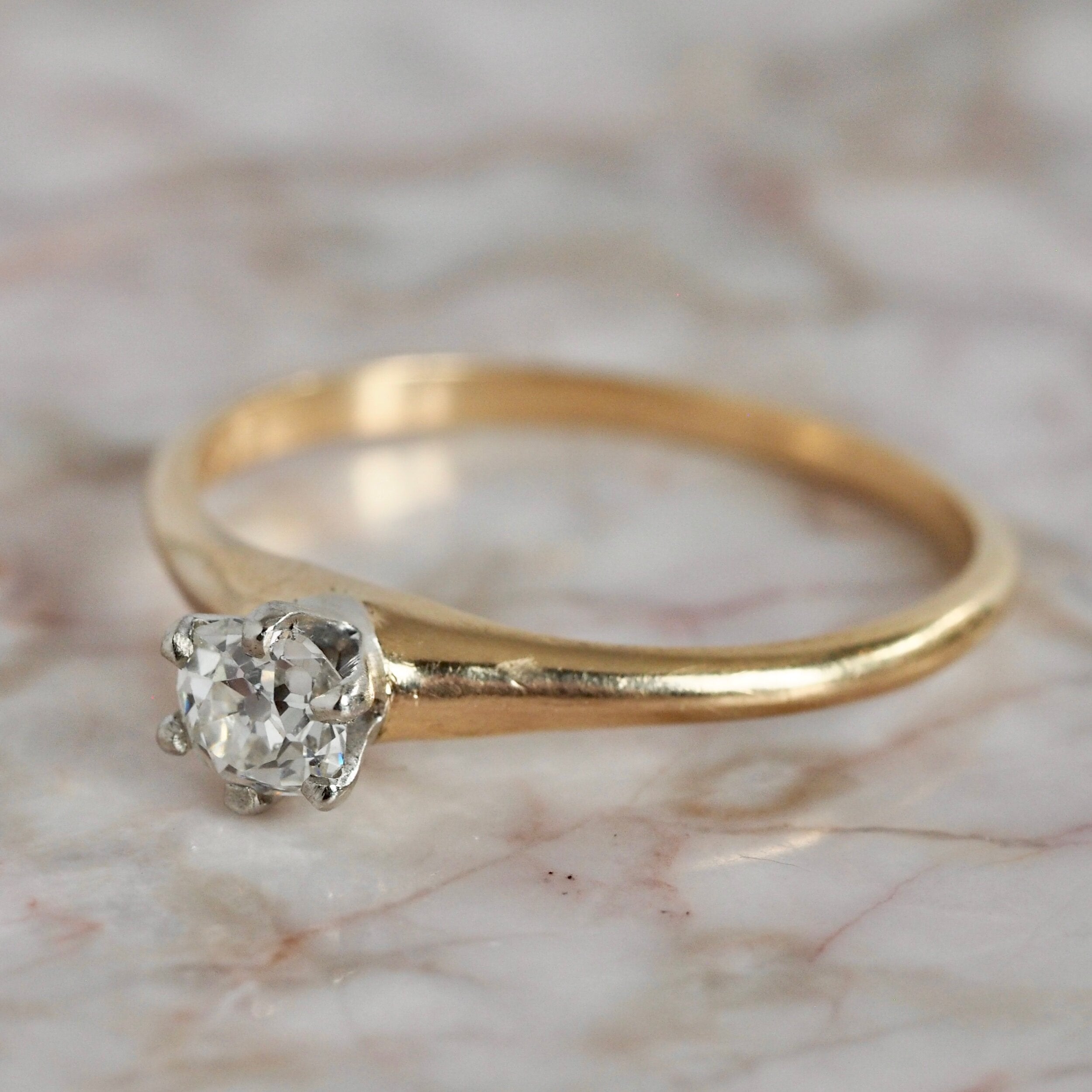 Antique 14k Gold Old Mine Cut Diamond Solitaire Ring