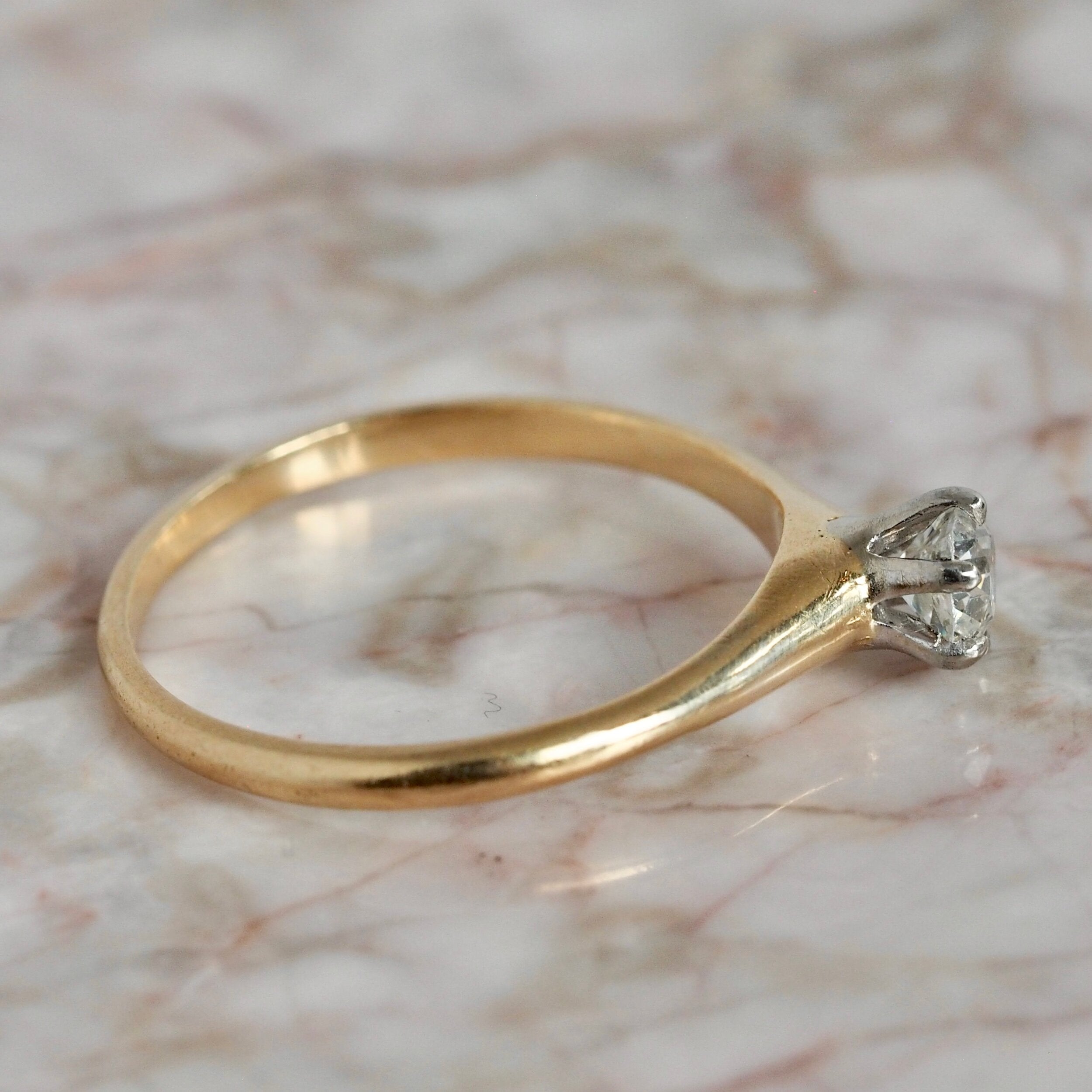 Antique 14k Gold Old Mine Cut Diamond Solitaire Ring