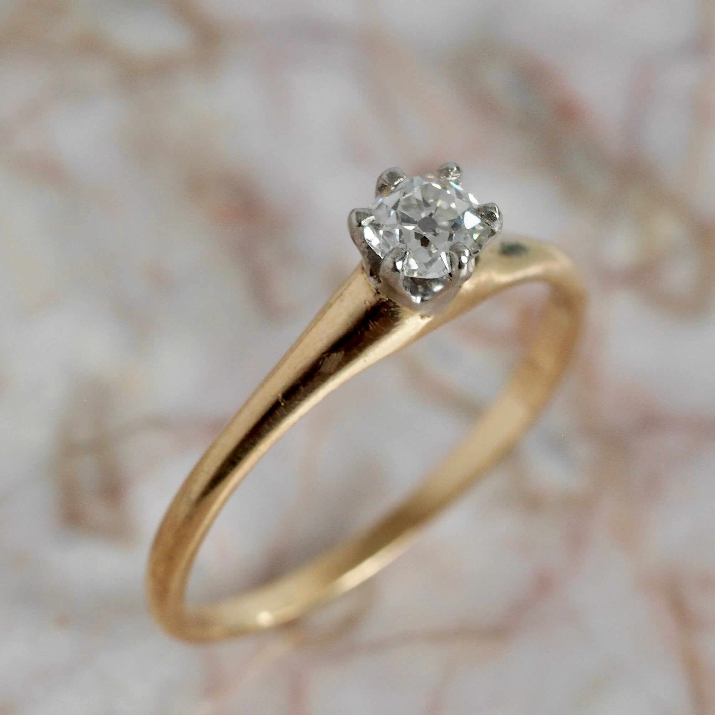 Antique 14k Gold Old Mine Cut Diamond Solitaire Ring