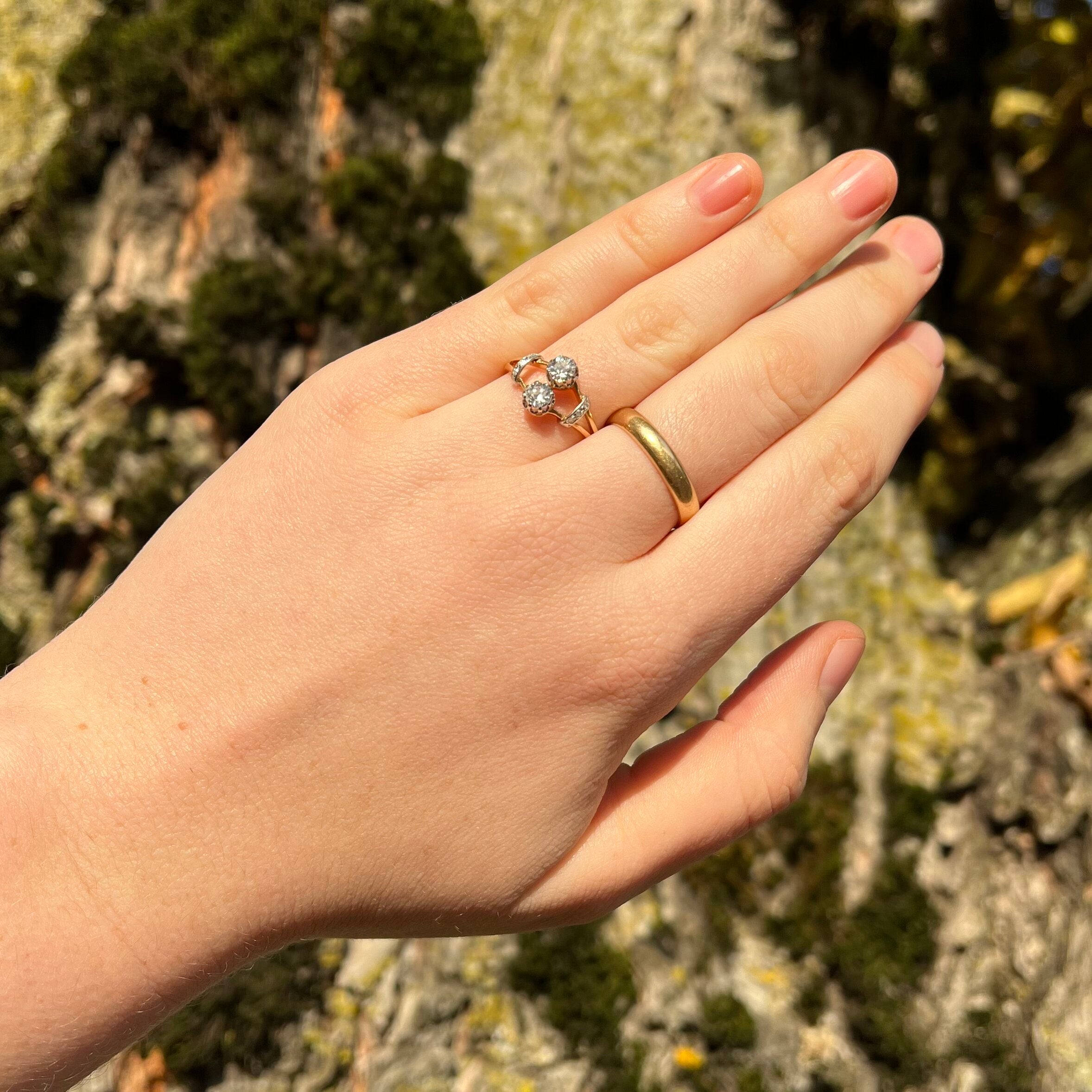 Antique 18k Gold French Art Nouveau Moi et Toi Diamond Ring