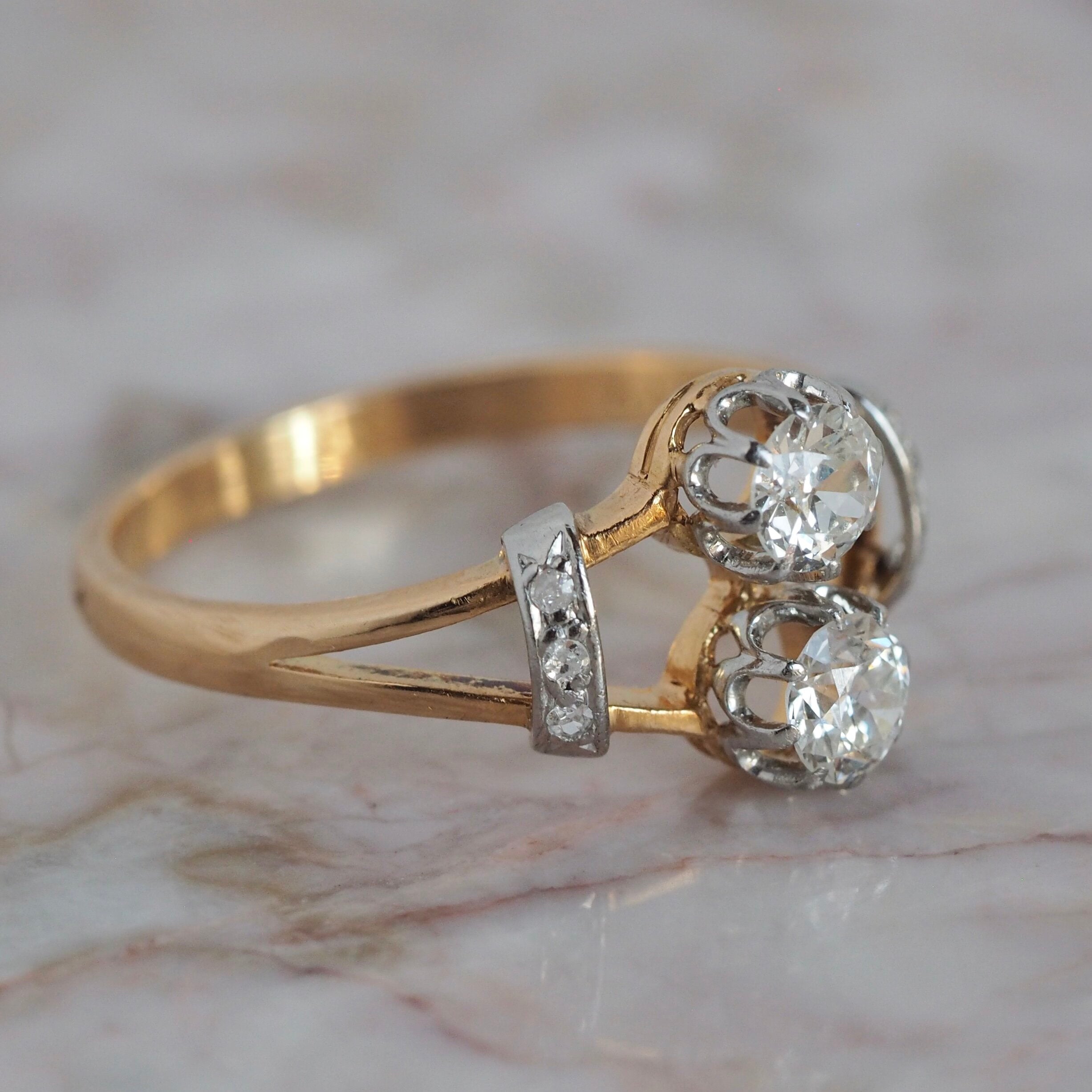 Antique 18k Gold French Art Nouveau Moi et Toi Diamond Ring