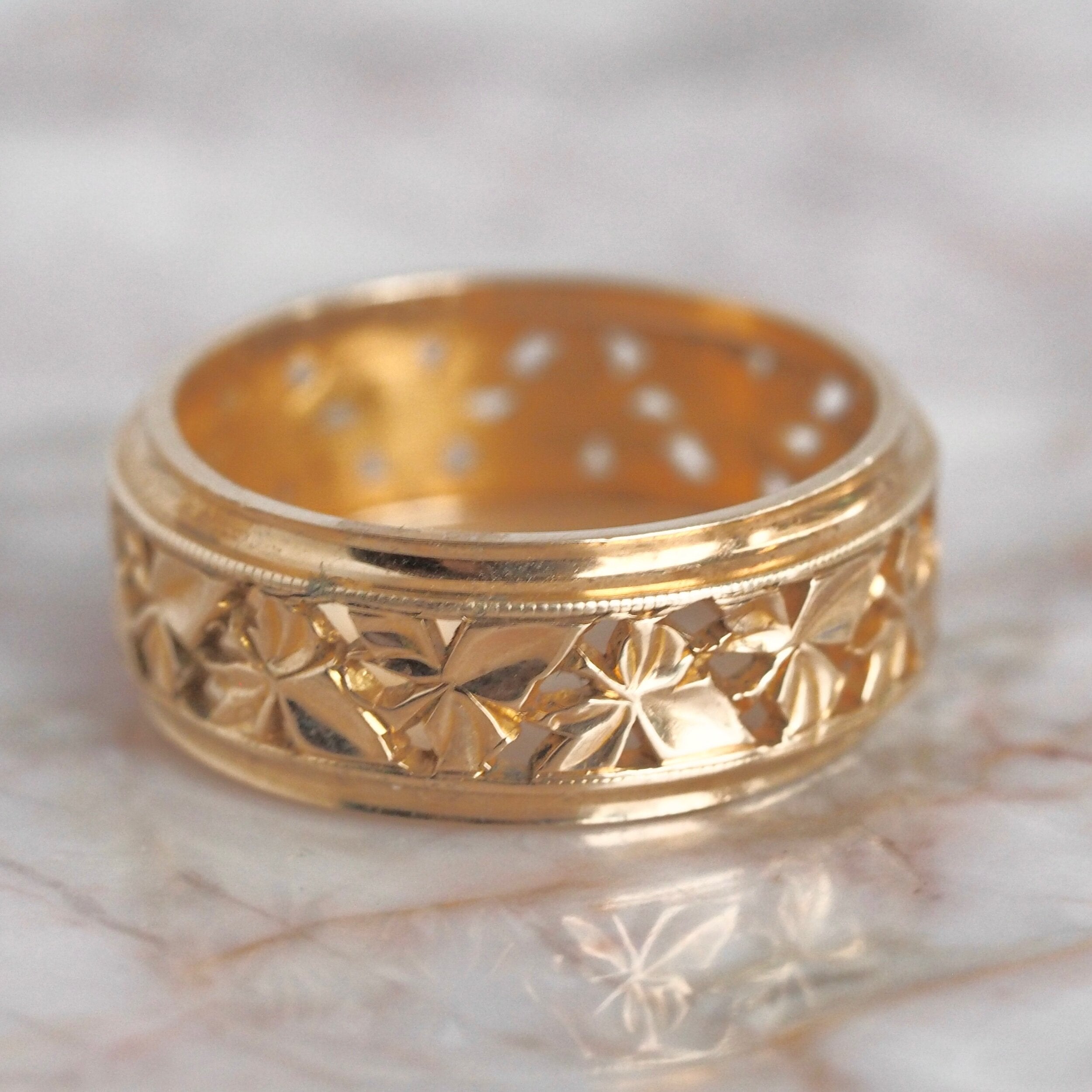 Antique Art Deco 14k Gold Ivy Motif Band