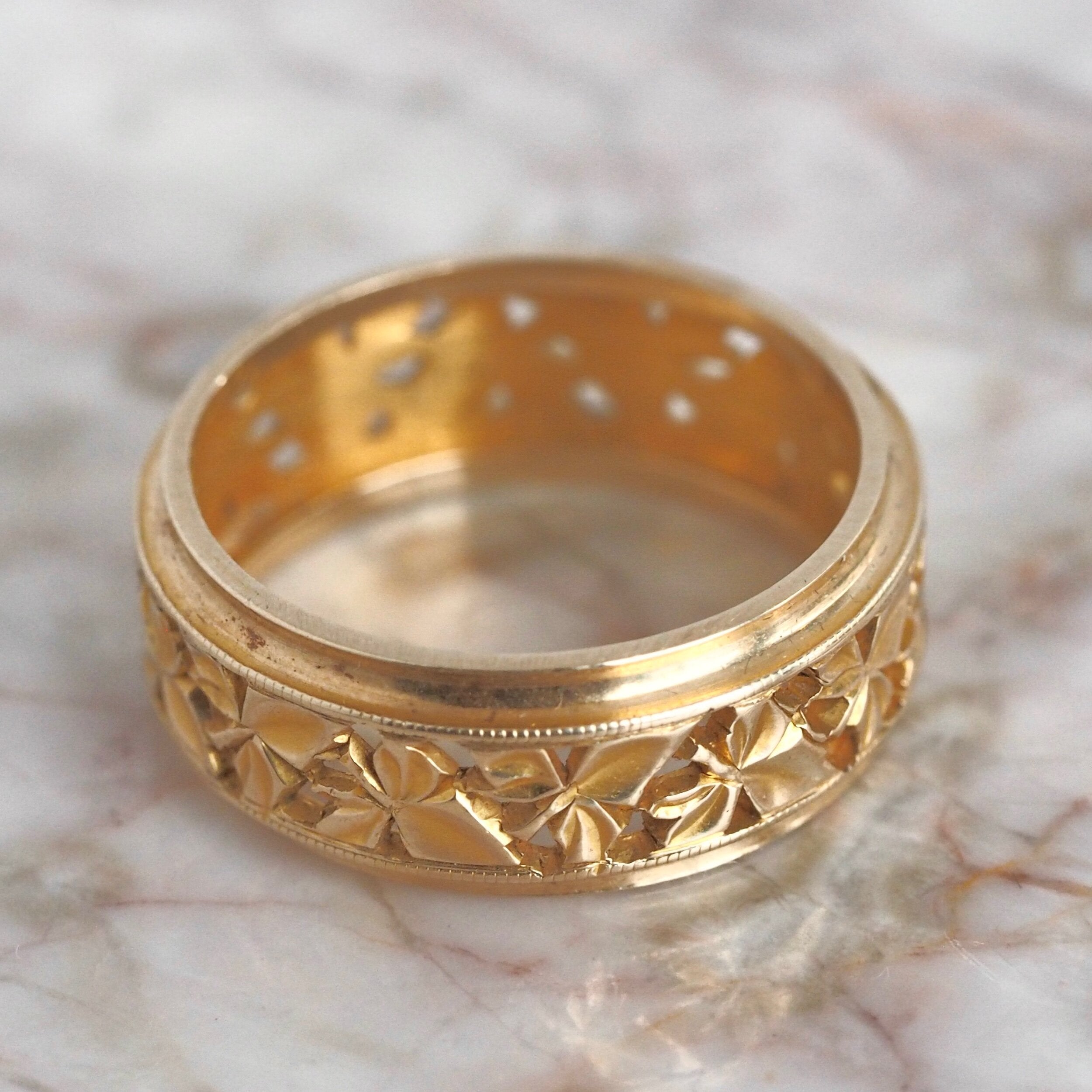 Antique Art Deco 14k Gold Ivy Motif Band