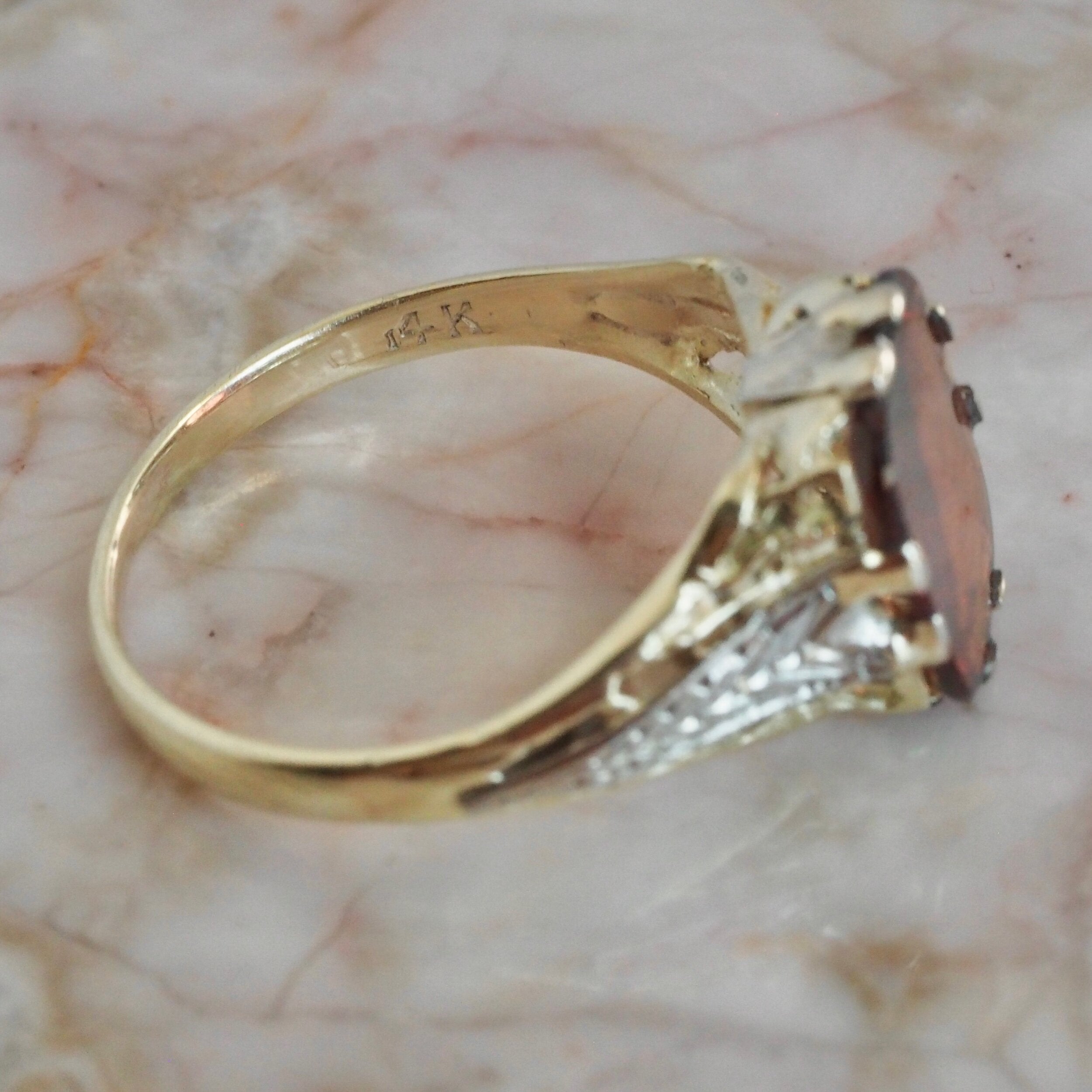 Antique Art Deco 14k Gold Madeira Citrine Ring