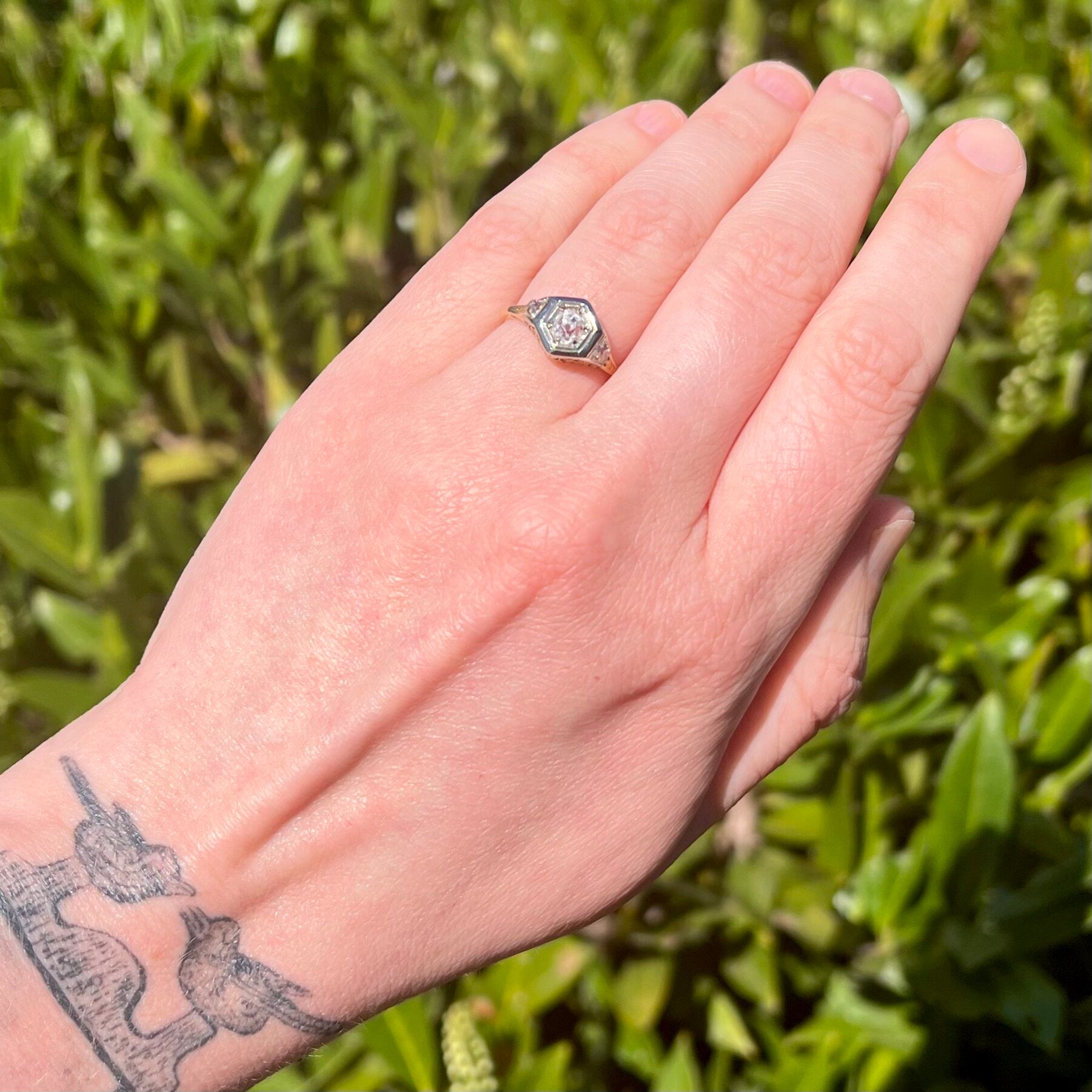 Antique Art Deco 14k Gold Old Mine Cut Diamond Ring