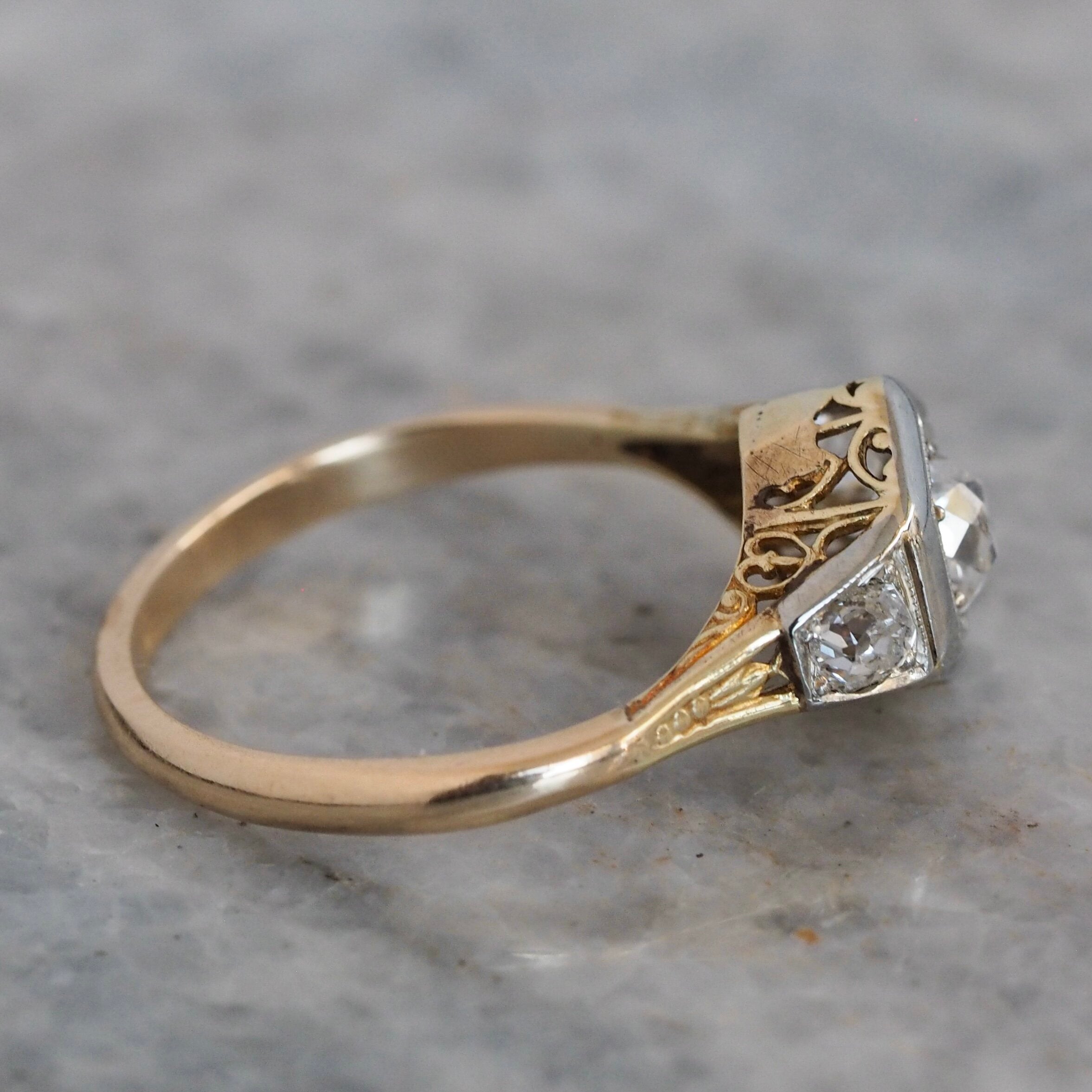 Antique Art Deco 14k Gold Old Mine Cut Diamond Ring