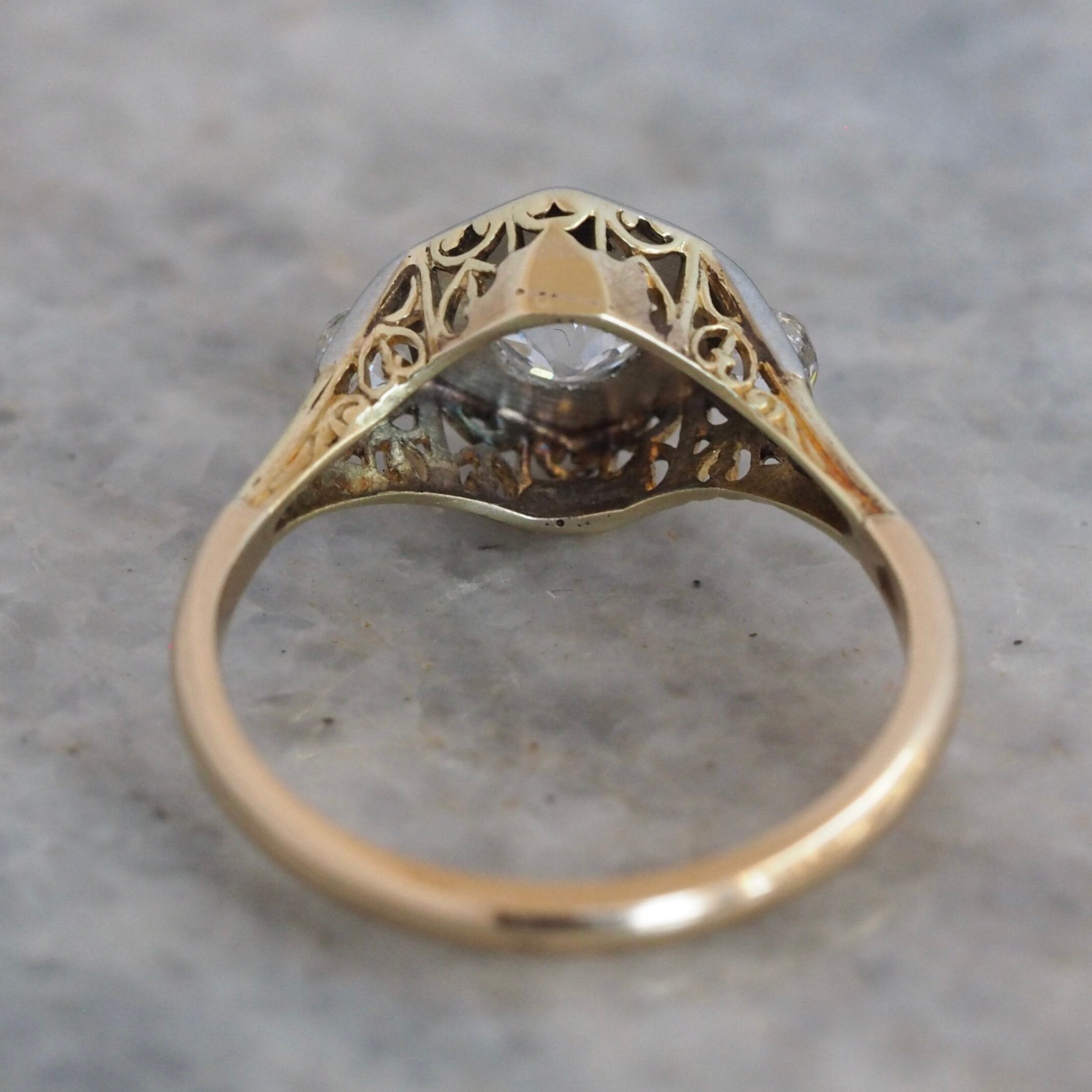 Antique Art Deco 14k Gold Old Mine Cut Diamond Ring