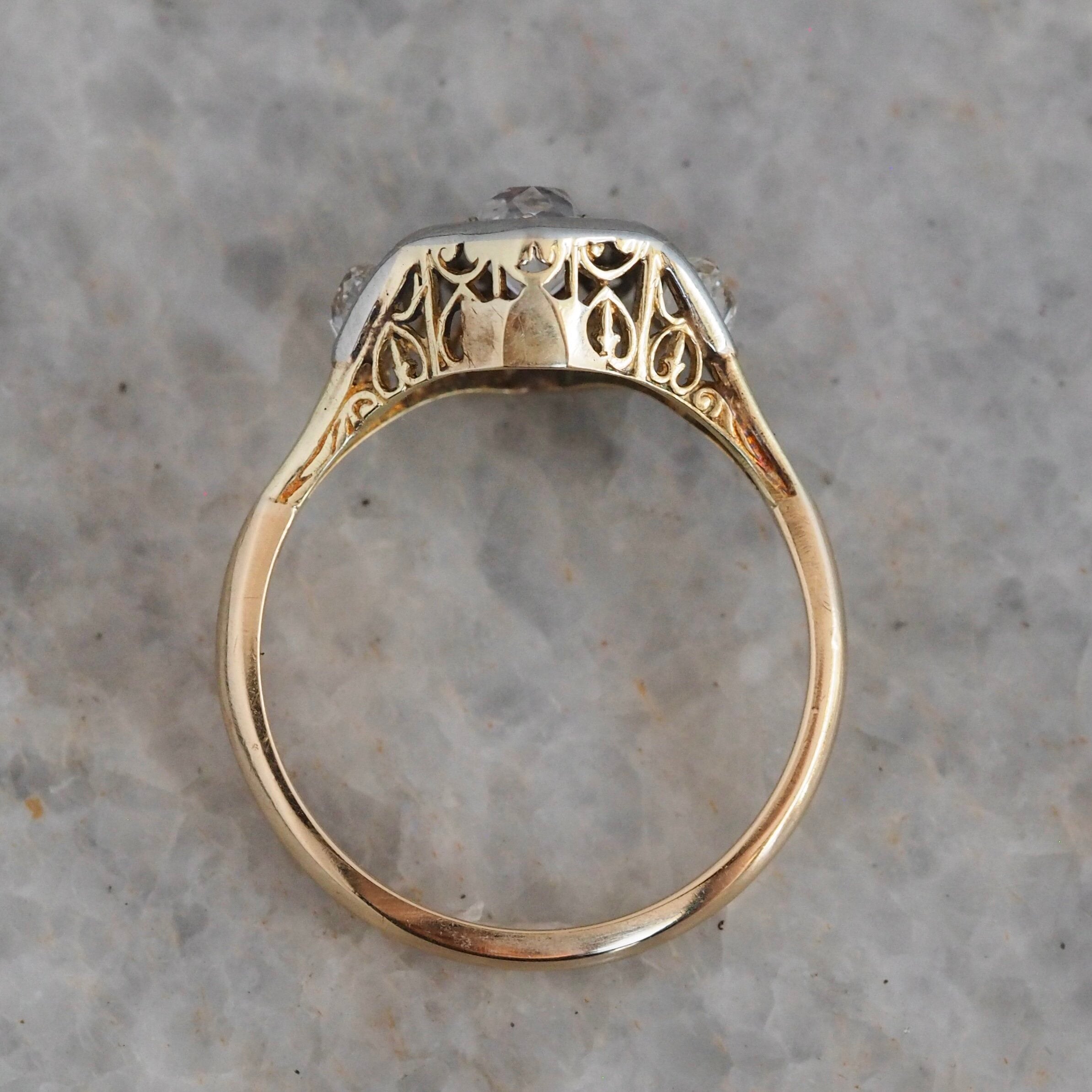 Antique Art Deco 14k Gold Old Mine Cut Diamond Ring