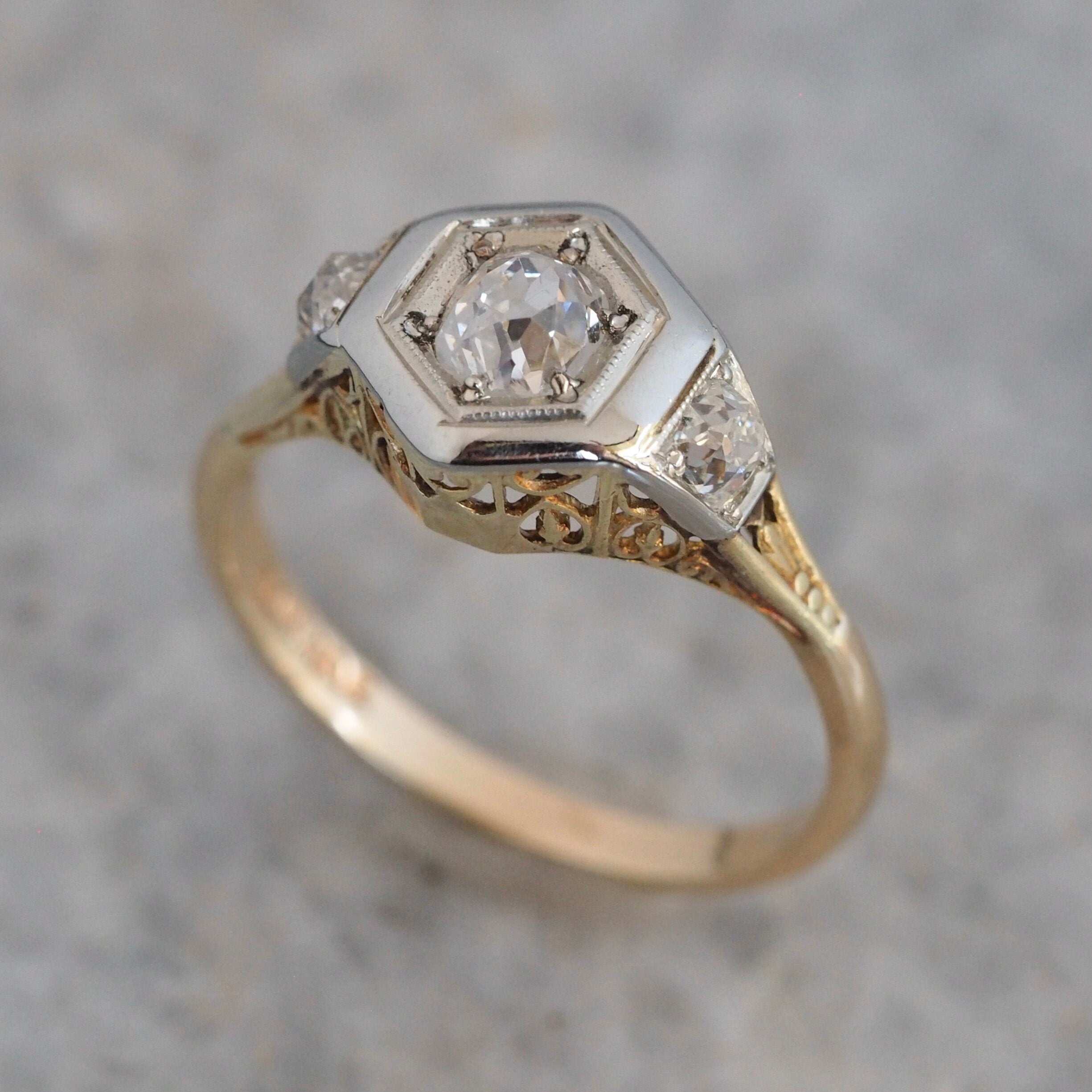 Antique Art Deco 14k Gold Old Mine Cut Diamond Ring