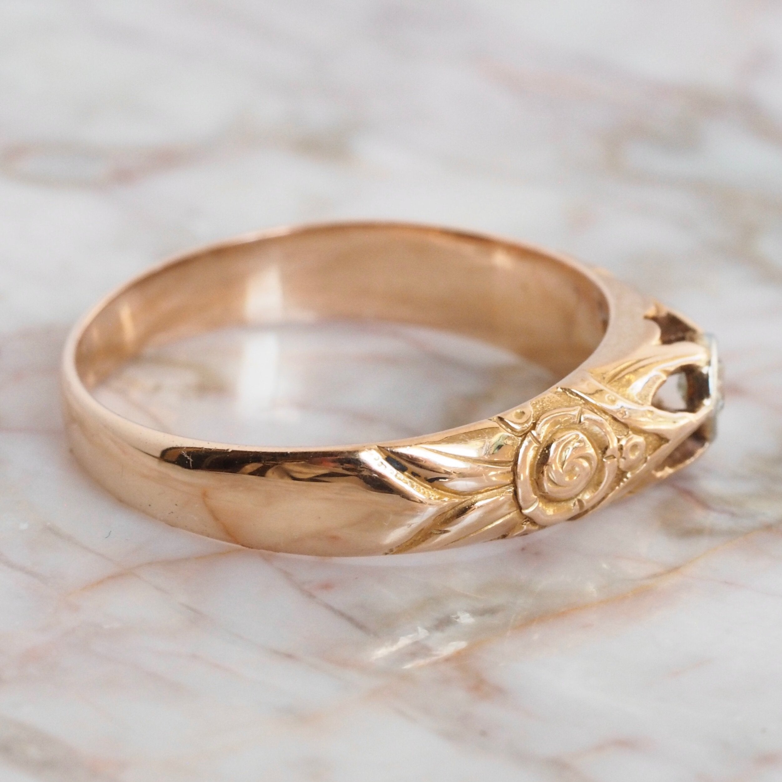 Antique Art Nouveau 18k Yellow Gold Platinum Bezel Set Diamond Ring