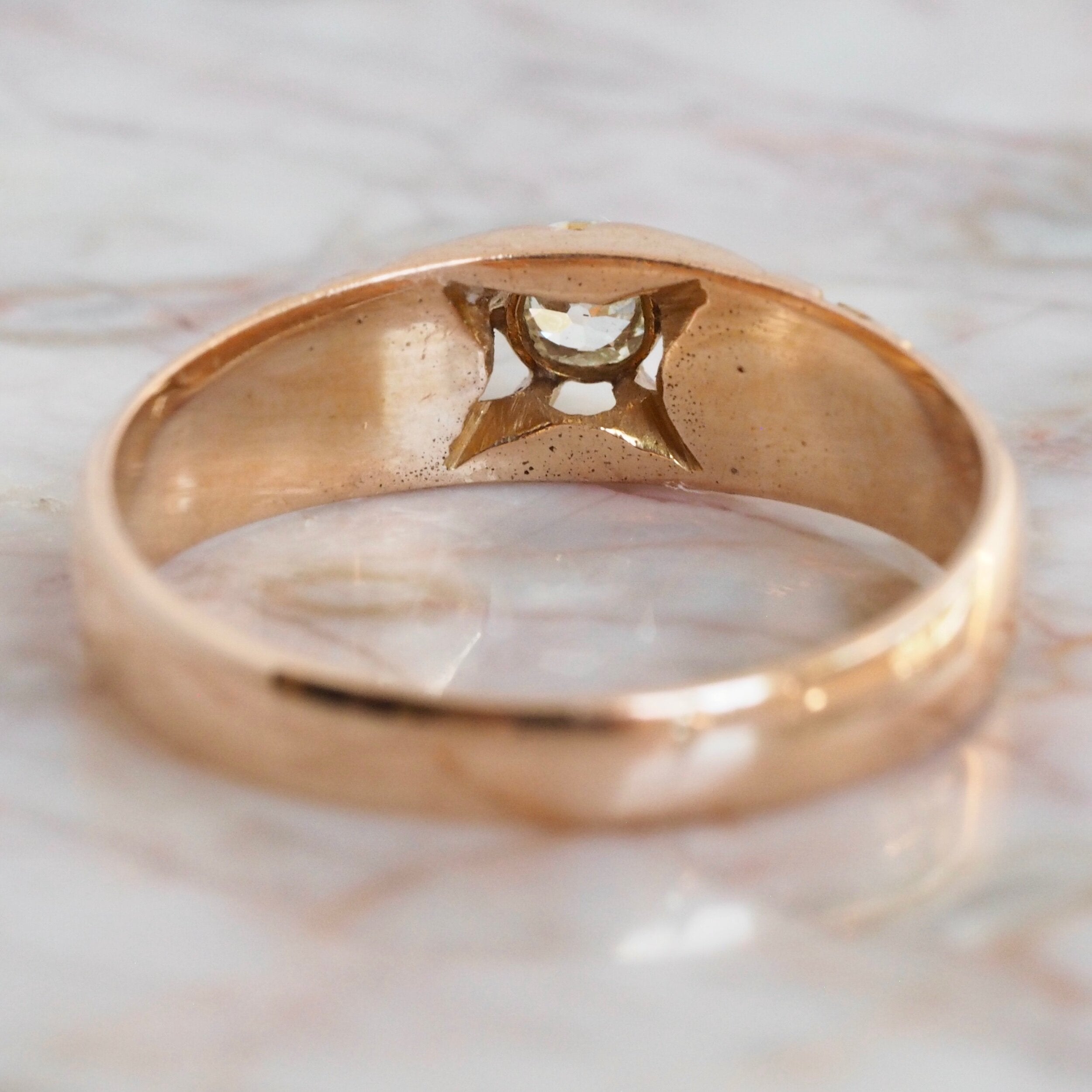 Antique Art Nouveau 18k Yellow Gold Platinum Bezel Set Diamond Ring