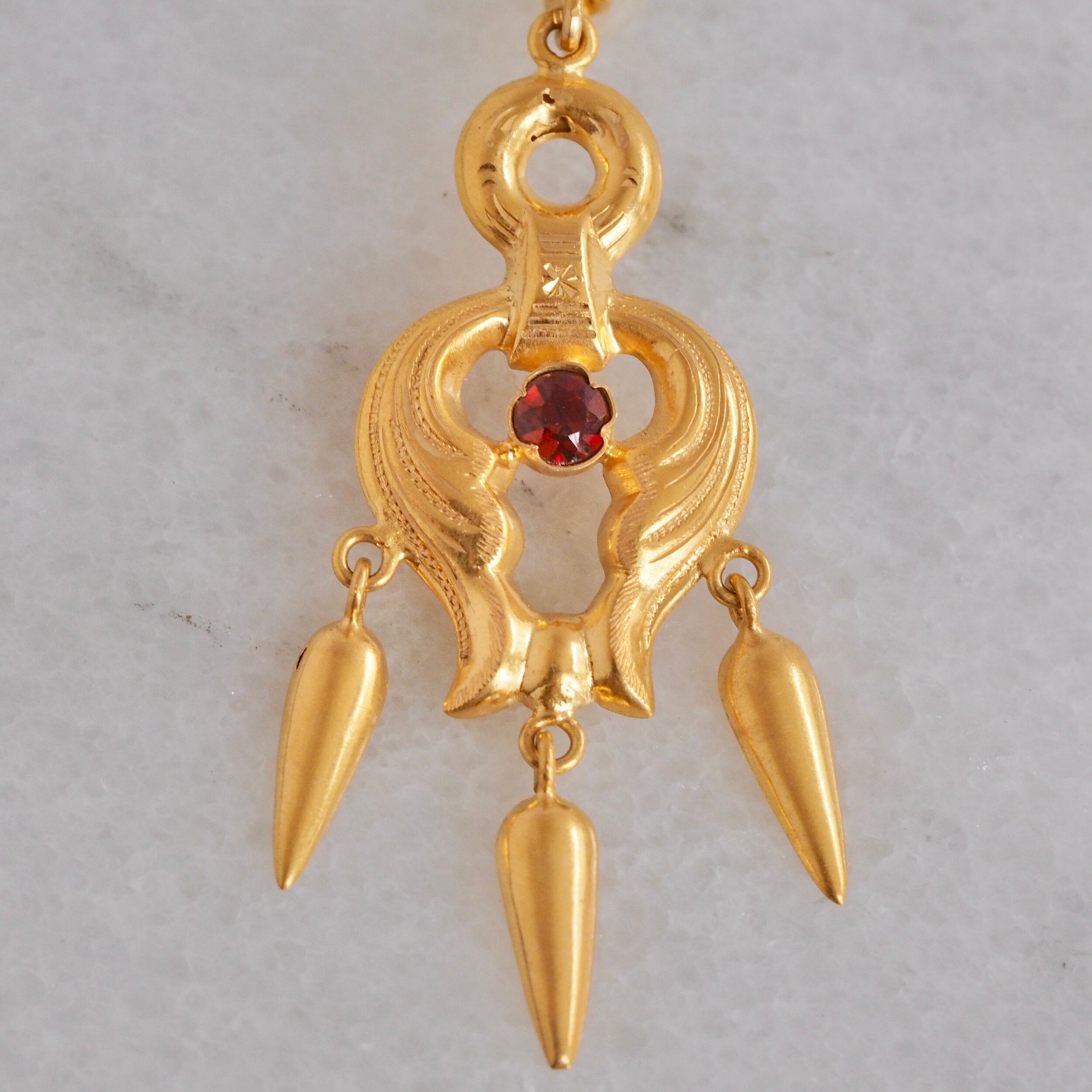 Antique Art Nouveau Portuguese 19k Gold Garnet and Pearl Earrings