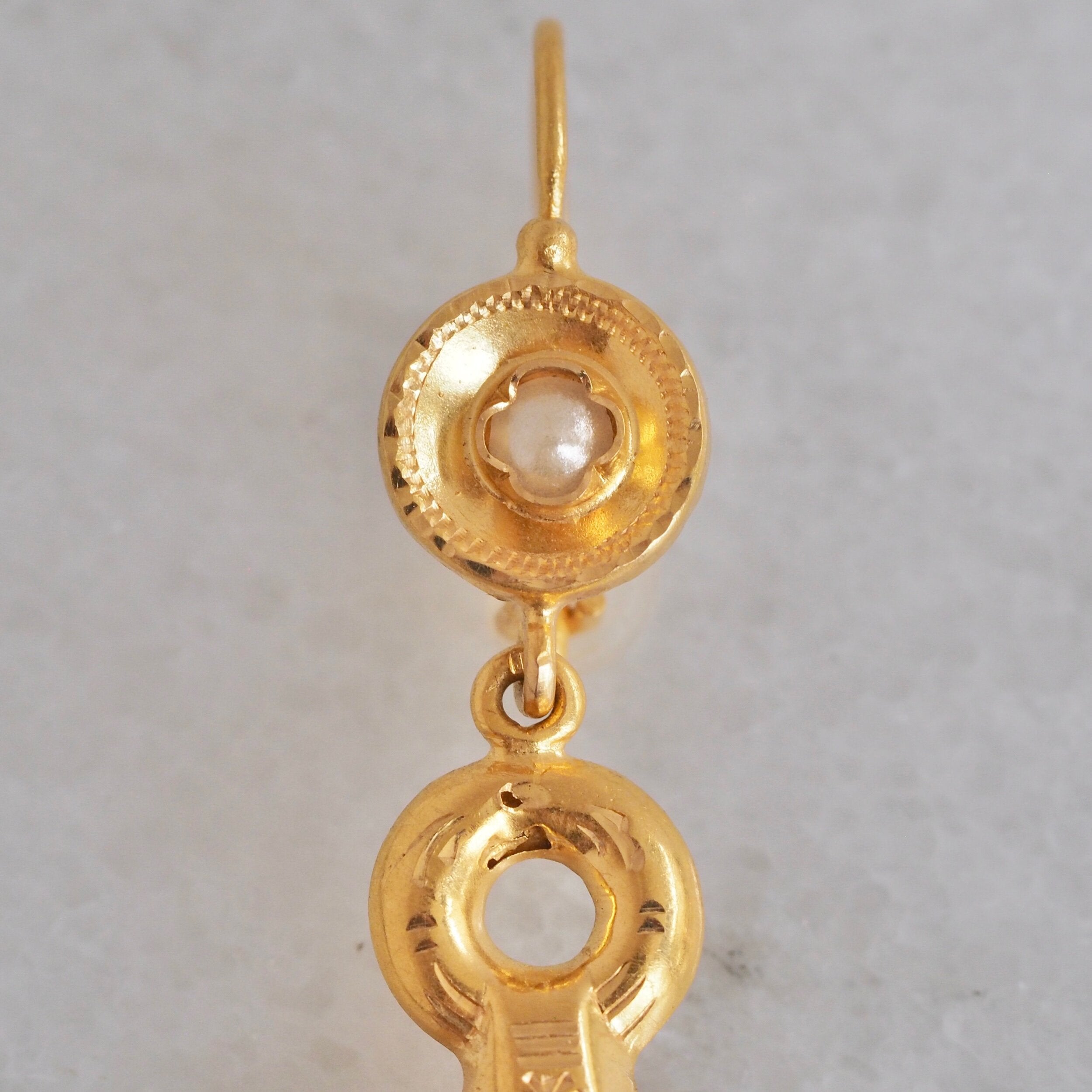 Antique Art Nouveau Portuguese 19k Gold Garnet and Pearl Earrings
