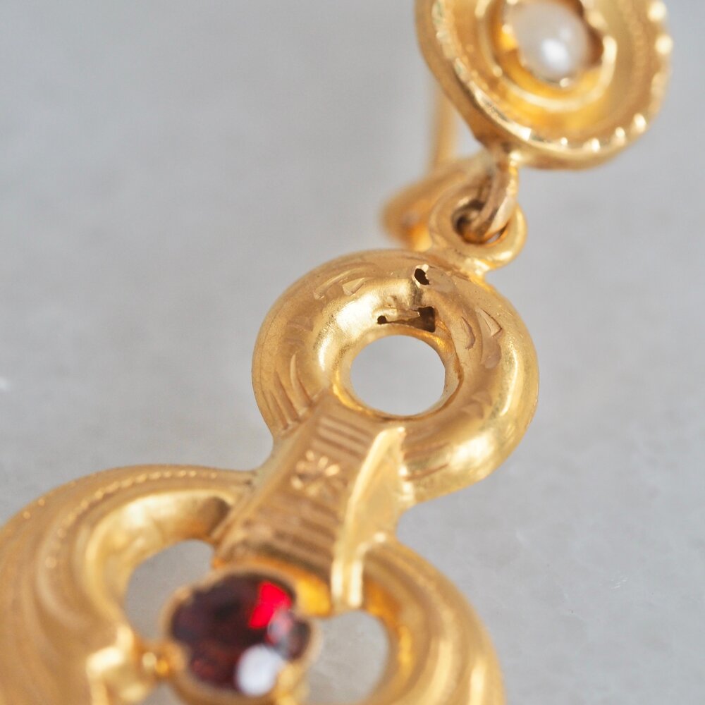 Antique Art Nouveau Portuguese 19k Gold Garnet and Pearl Earrings