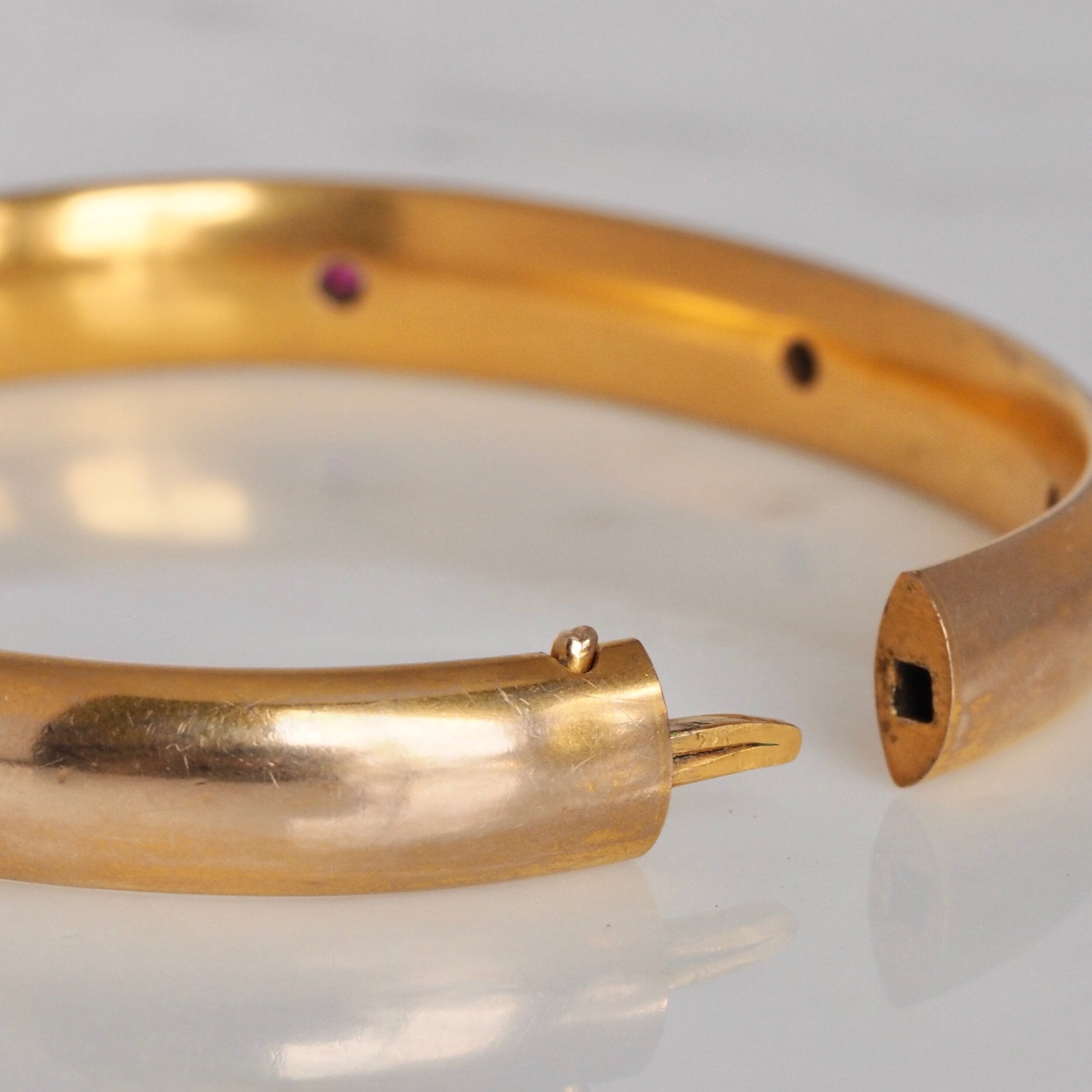Antique Art Nouveau c. 1900 14k Gold Ruby and Diamond Bangle