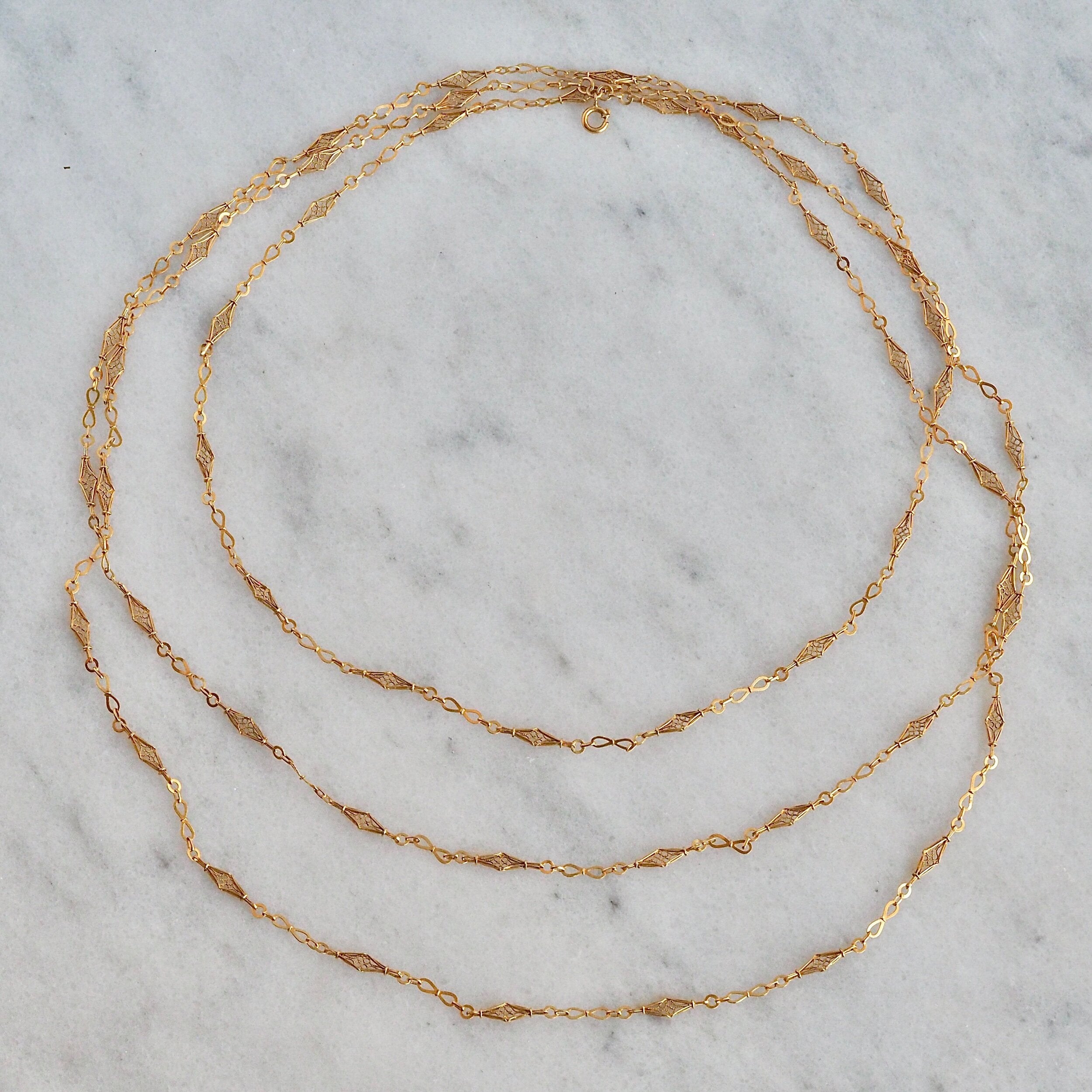 Antique Early 20th Century 19k Portuguese Long Sautoir Chain