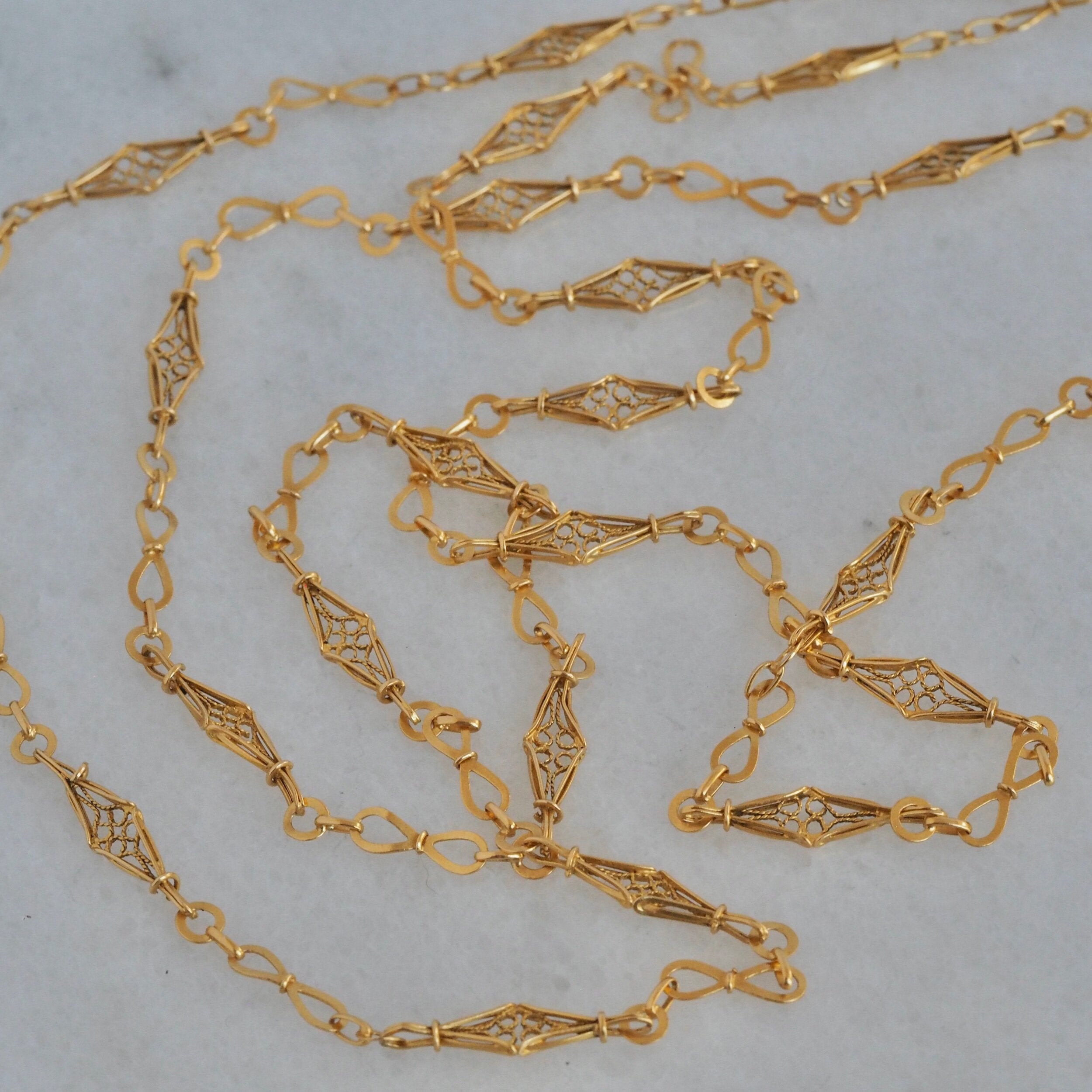 Antique Early 20th Century 19k Portuguese Long Sautoir Chain