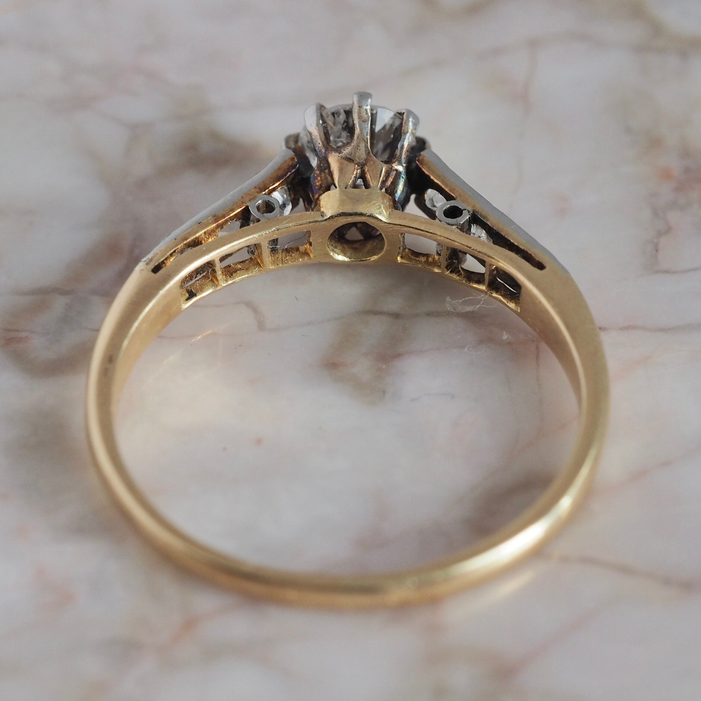 Antique Early Edwardian 18k Gold and Platinum Old European Cut Diamond Ring