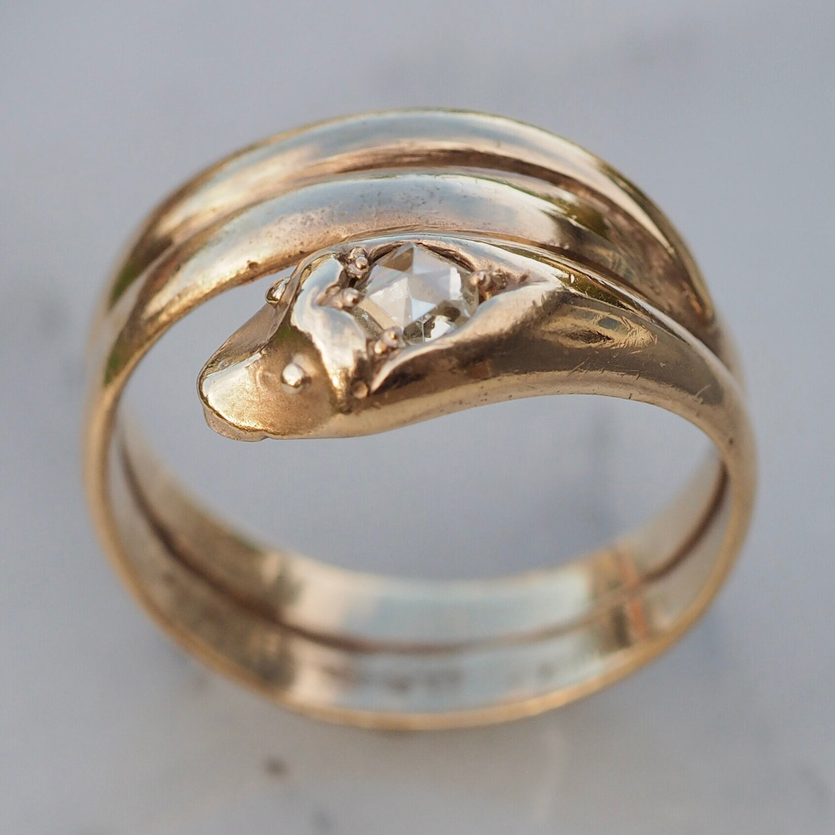 Antique Early Victorian 10k-12k Rose Cut Diamond Snake Ring