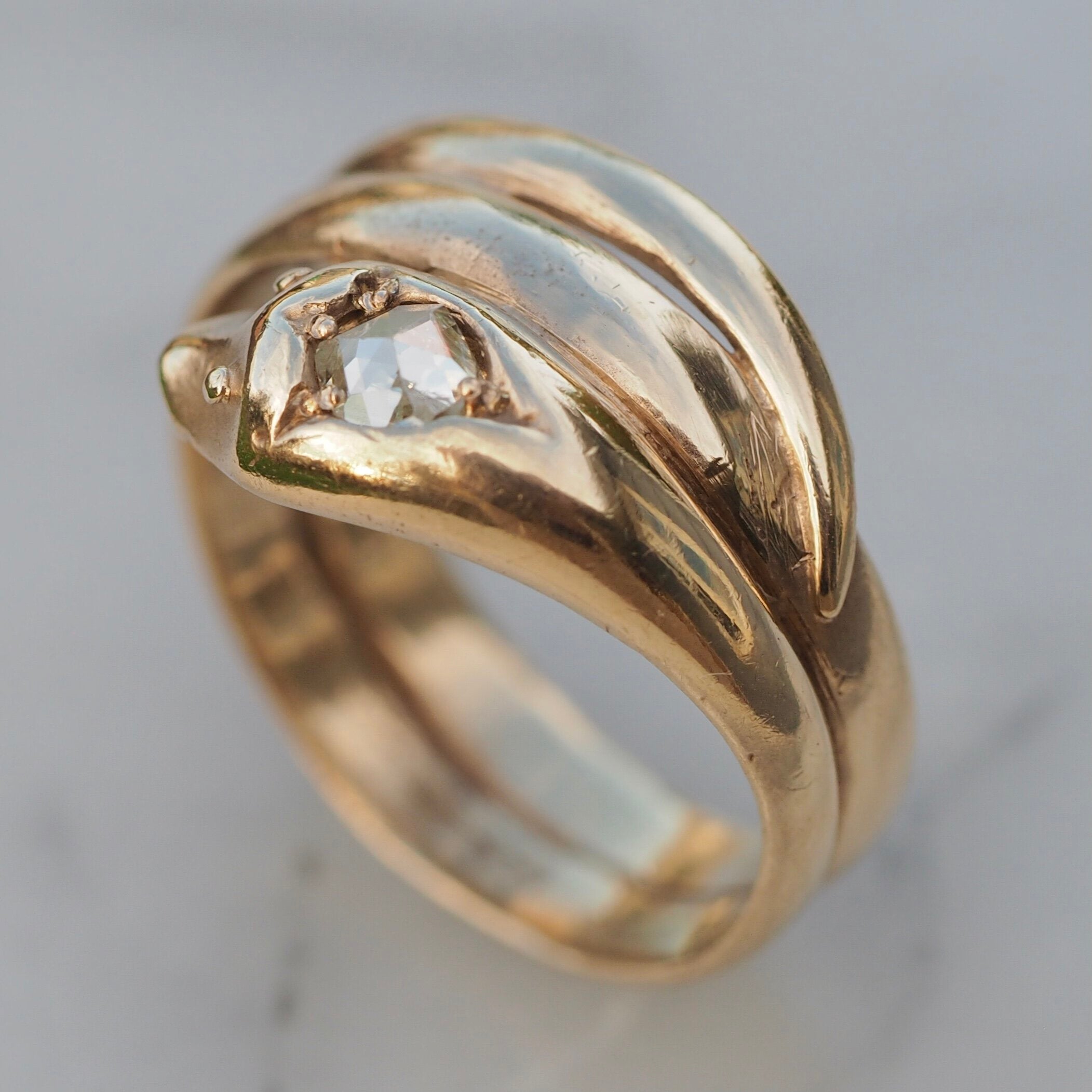 Antique Early Victorian 10k-12k Rose Cut Diamond Snake Ring