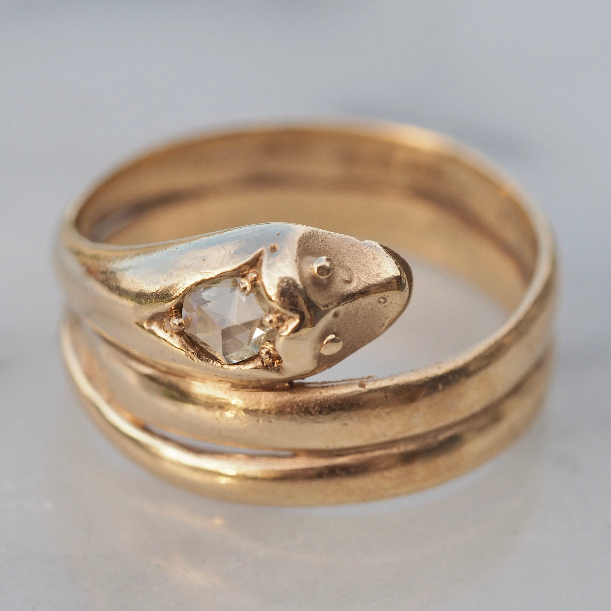 Antique Early Victorian 10k-12k Rose Cut Diamond Snake Ring