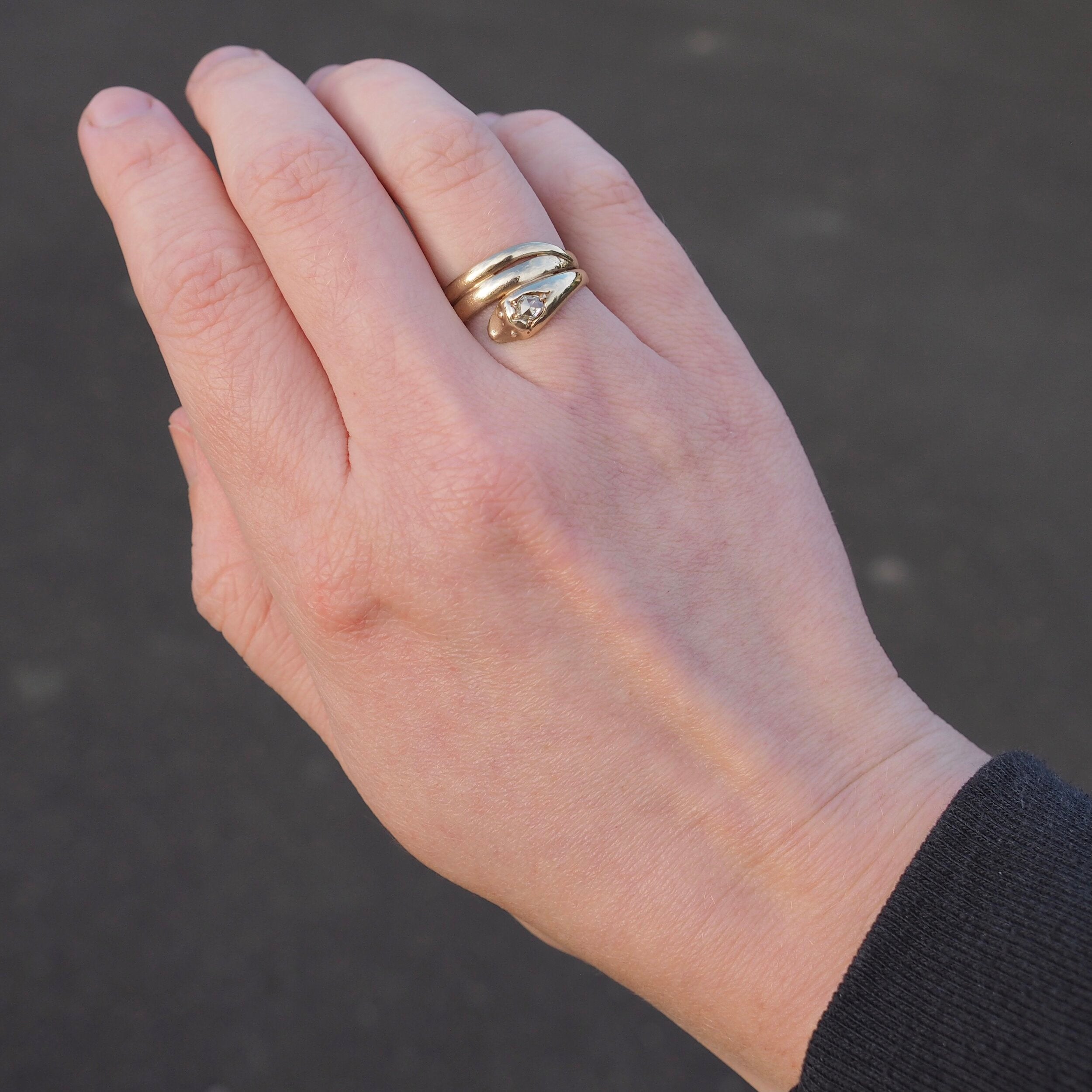 Antique Early Victorian 10k-12k Rose Cut Diamond Snake Ring