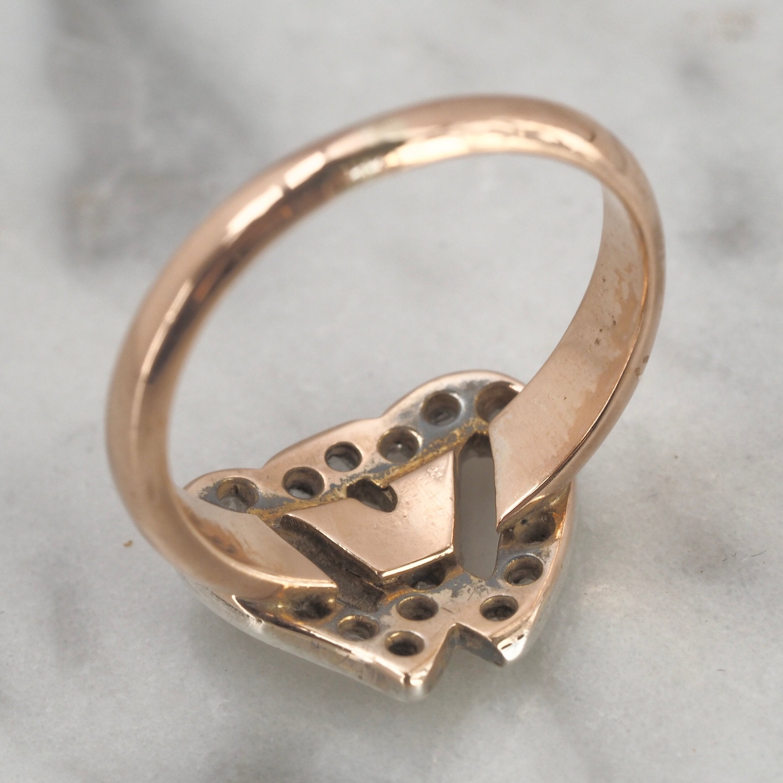 Antique Early Victorian 14k Gold Rose Cut Diamond Hearts Ring
