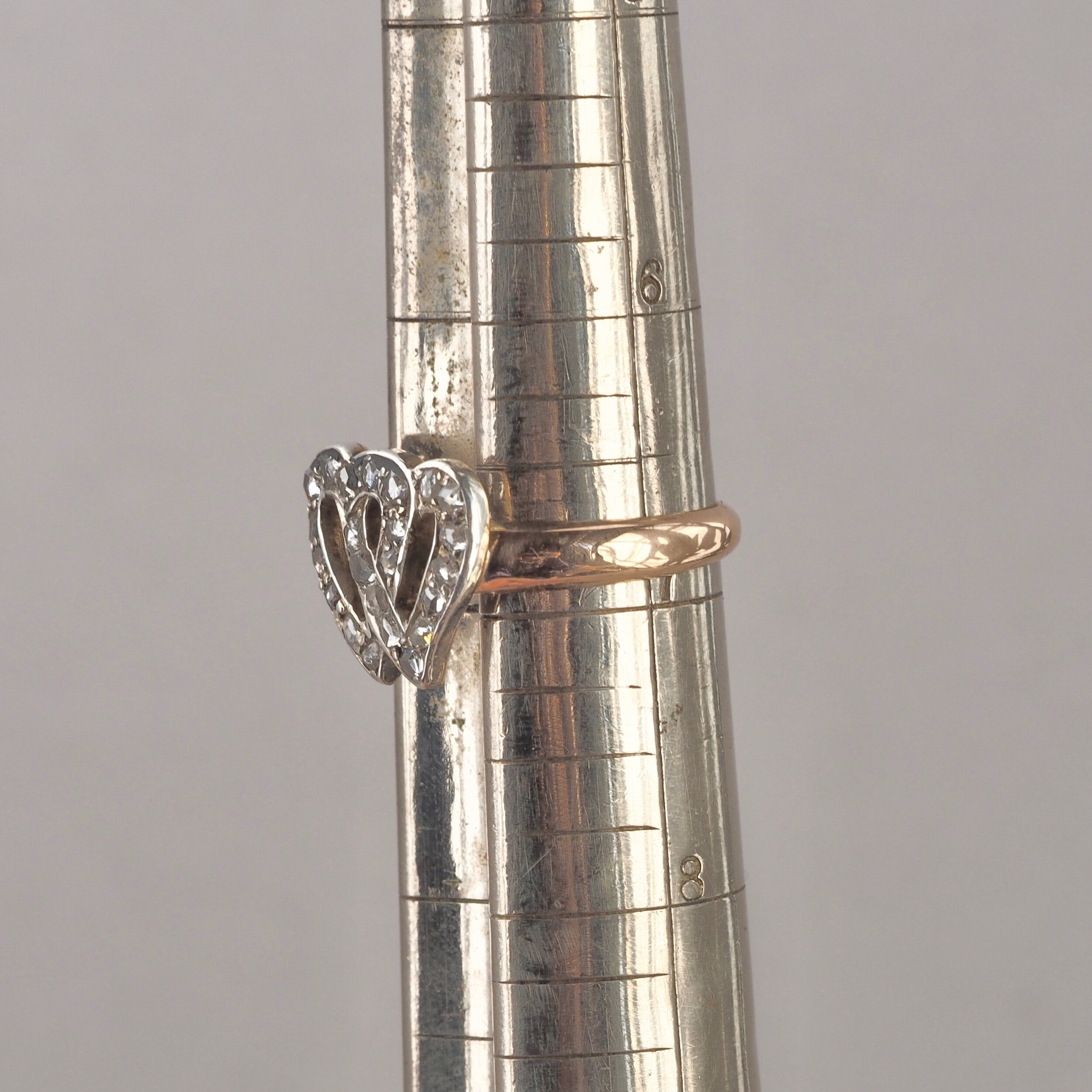 Antique Early Victorian 14k Gold Rose Cut Diamond Hearts Ring