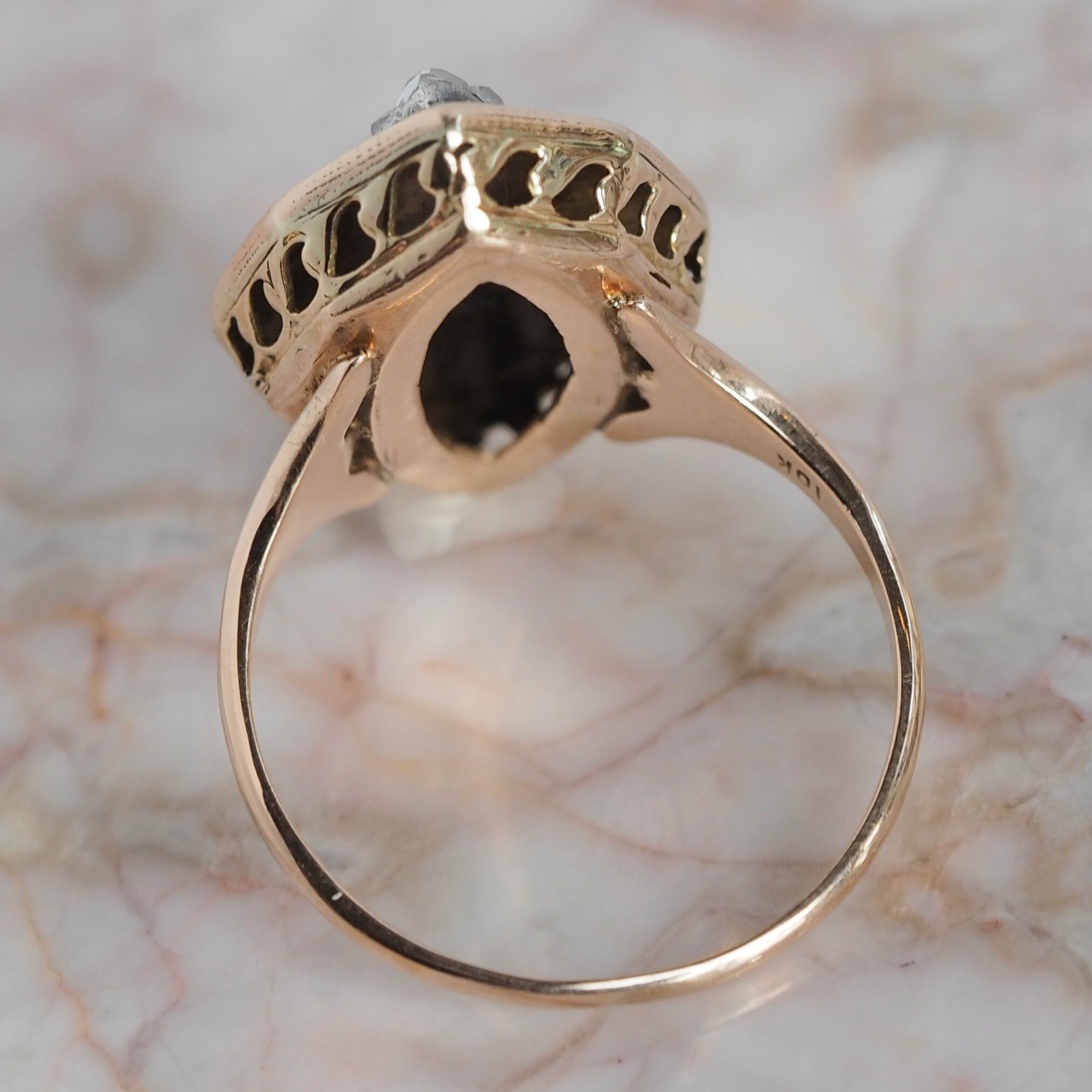Antique Early Victorian European Fleur de Lis Enamel and Rosecut Diamond Ring
