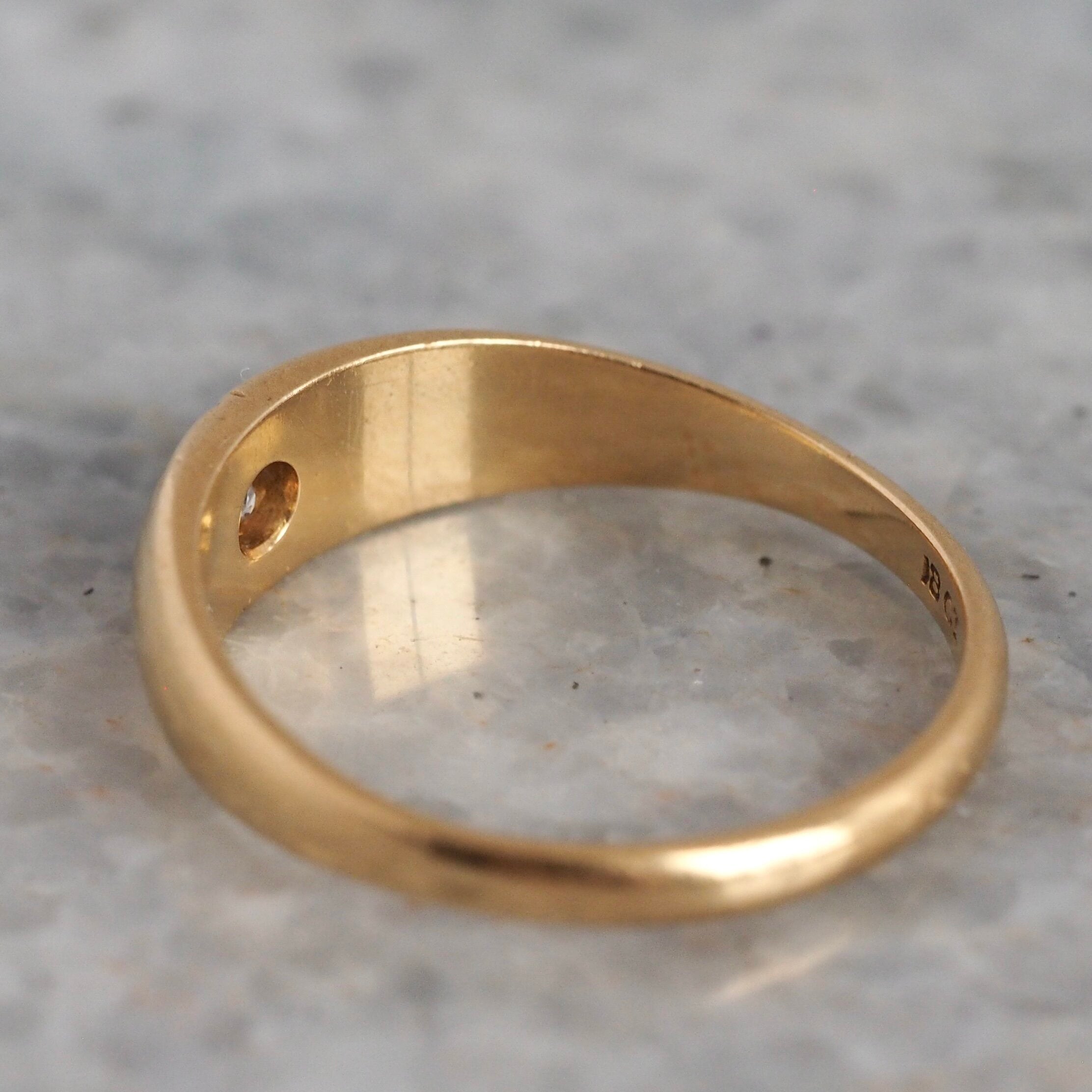 Antique English 18k Gold Old Mine Cut Flush Set Diamond Starburst Ring
