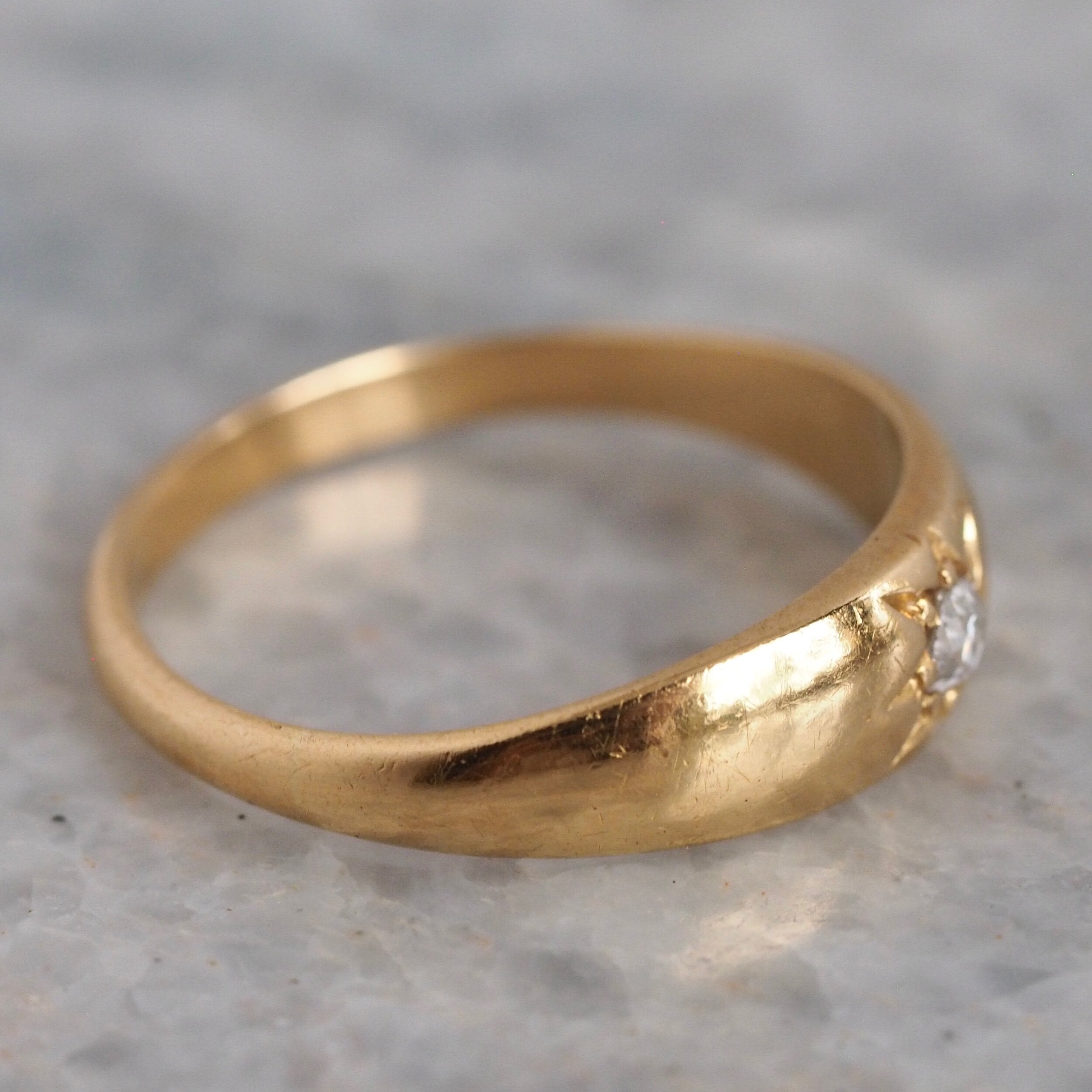 Antique English 18k Gold Old Mine Cut Flush Set Diamond Starburst Ring