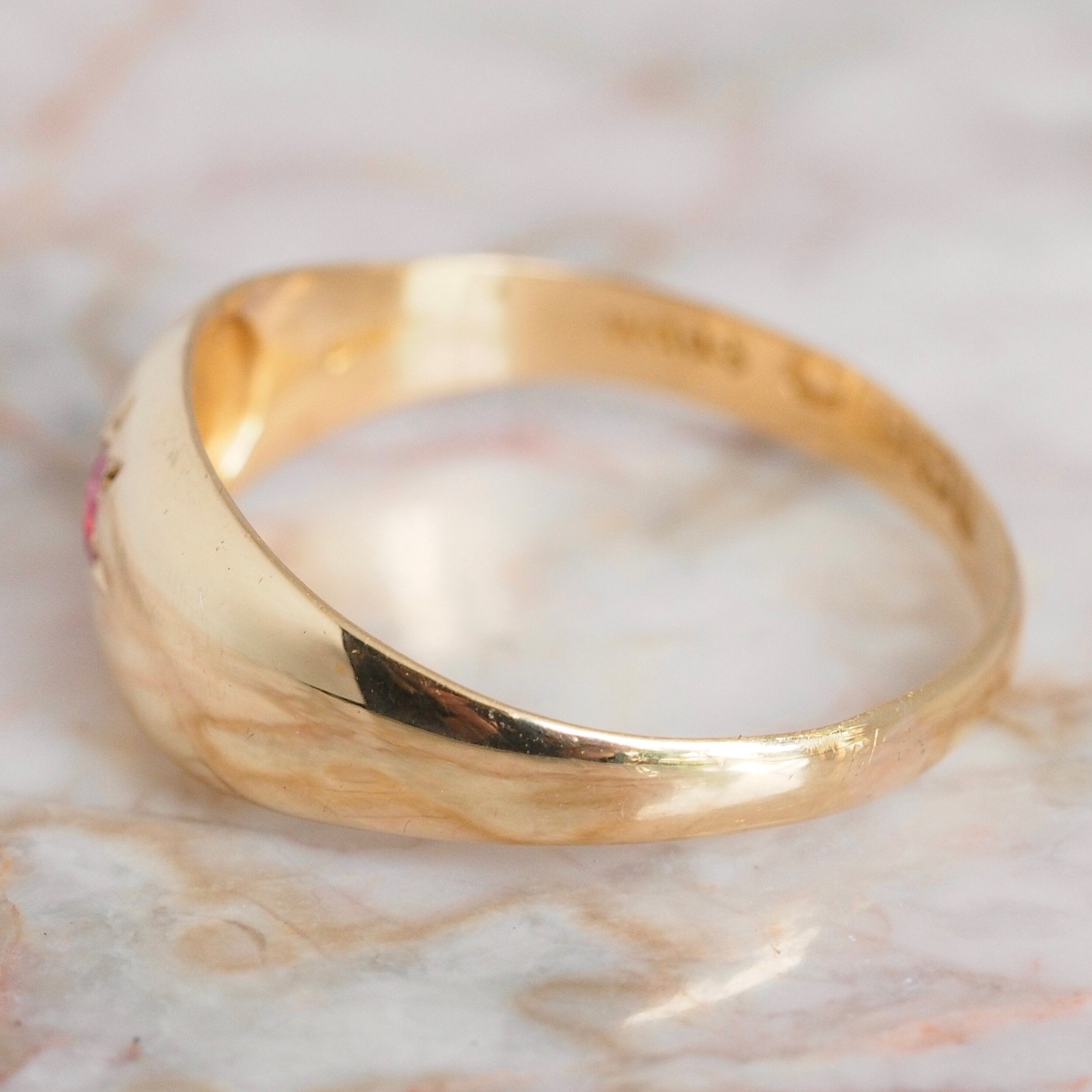 Antique English 18k Gold Red Spinel Flush Set Starburst Ring