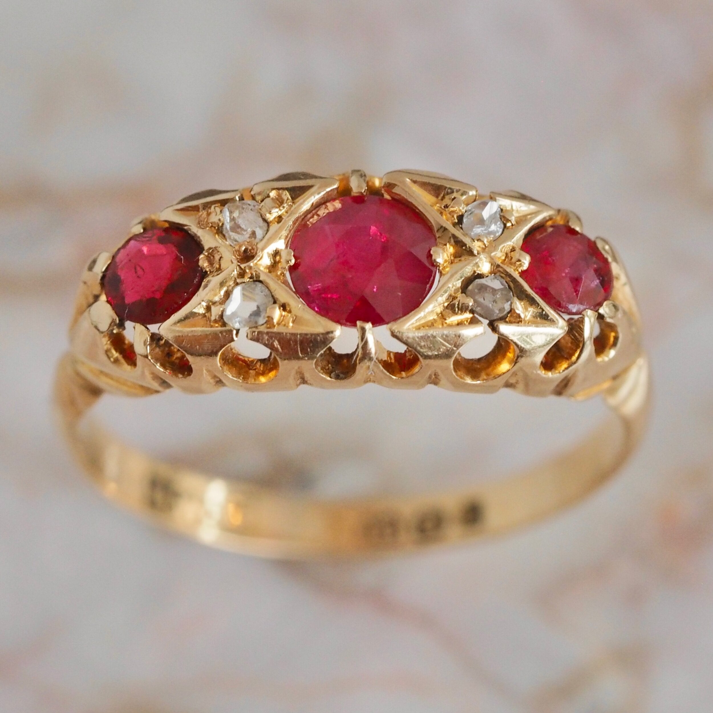 Antique English 18k Gold Ruby and Diamond Ring