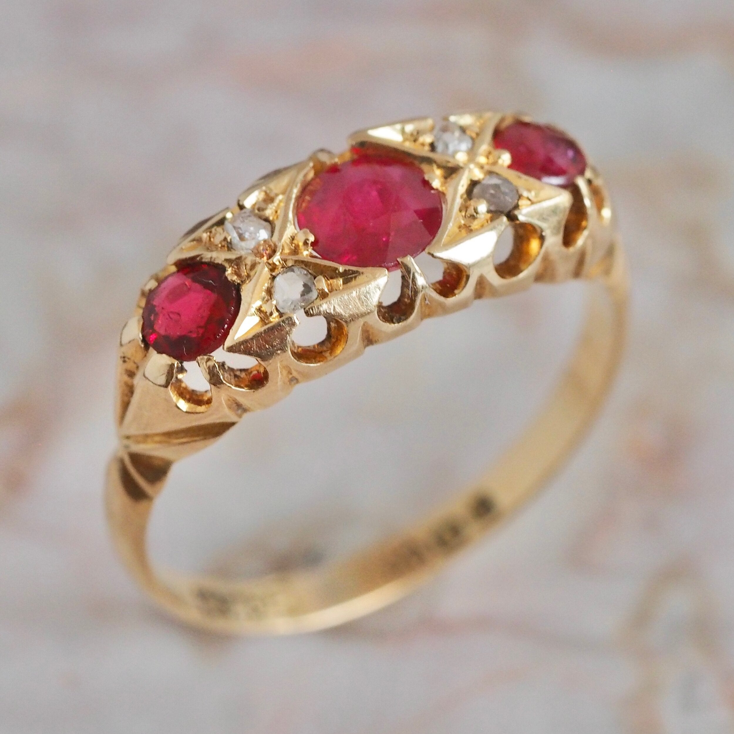 Antique English 18k Gold Ruby and Diamond Ring