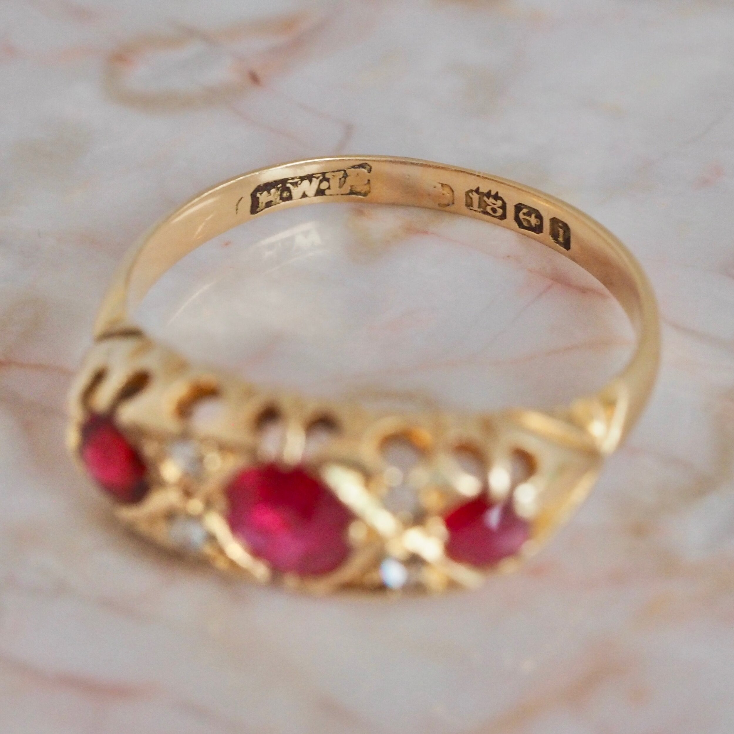 Antique English 18k Gold Ruby and Diamond Ring