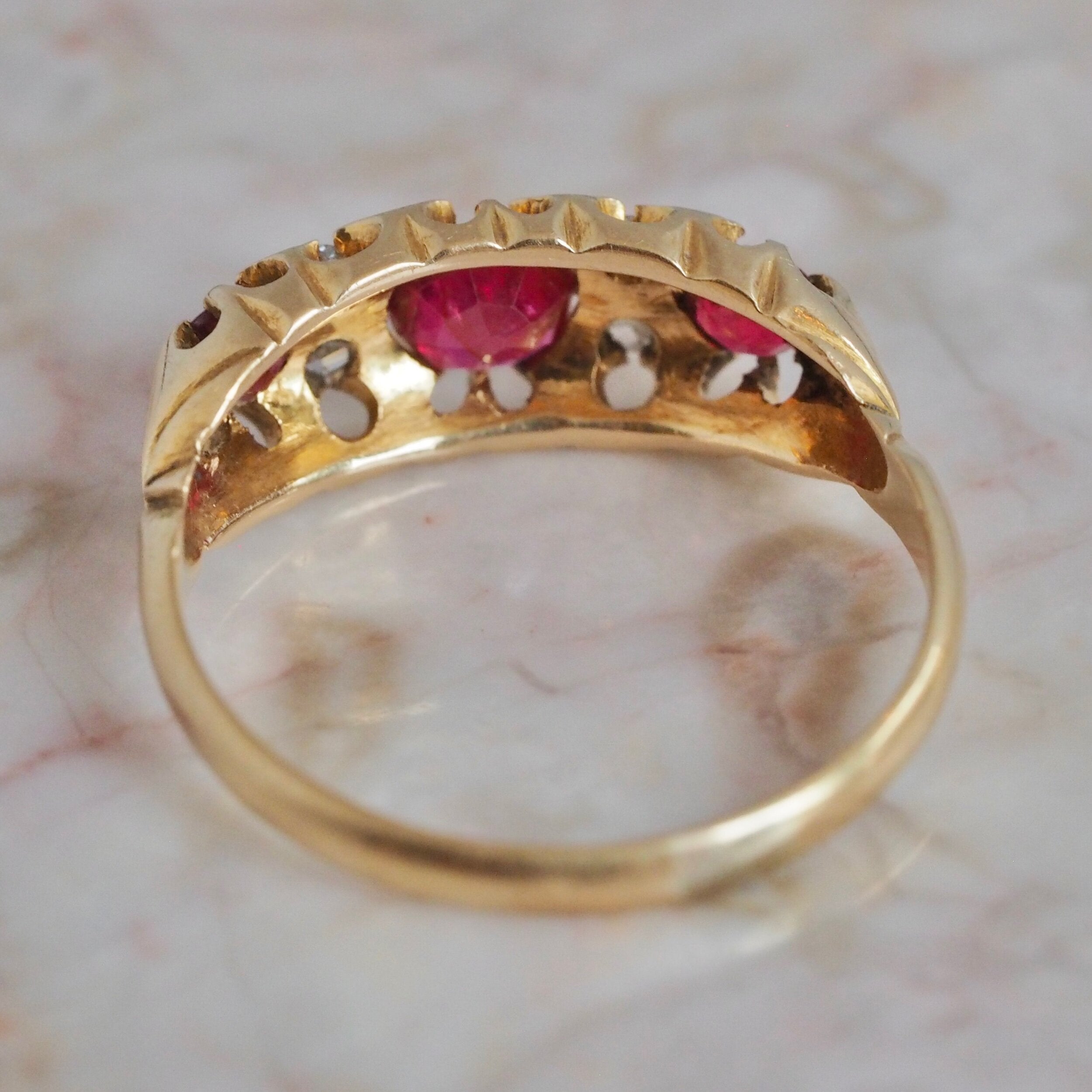 Antique English 18k Gold Ruby and Diamond Ring