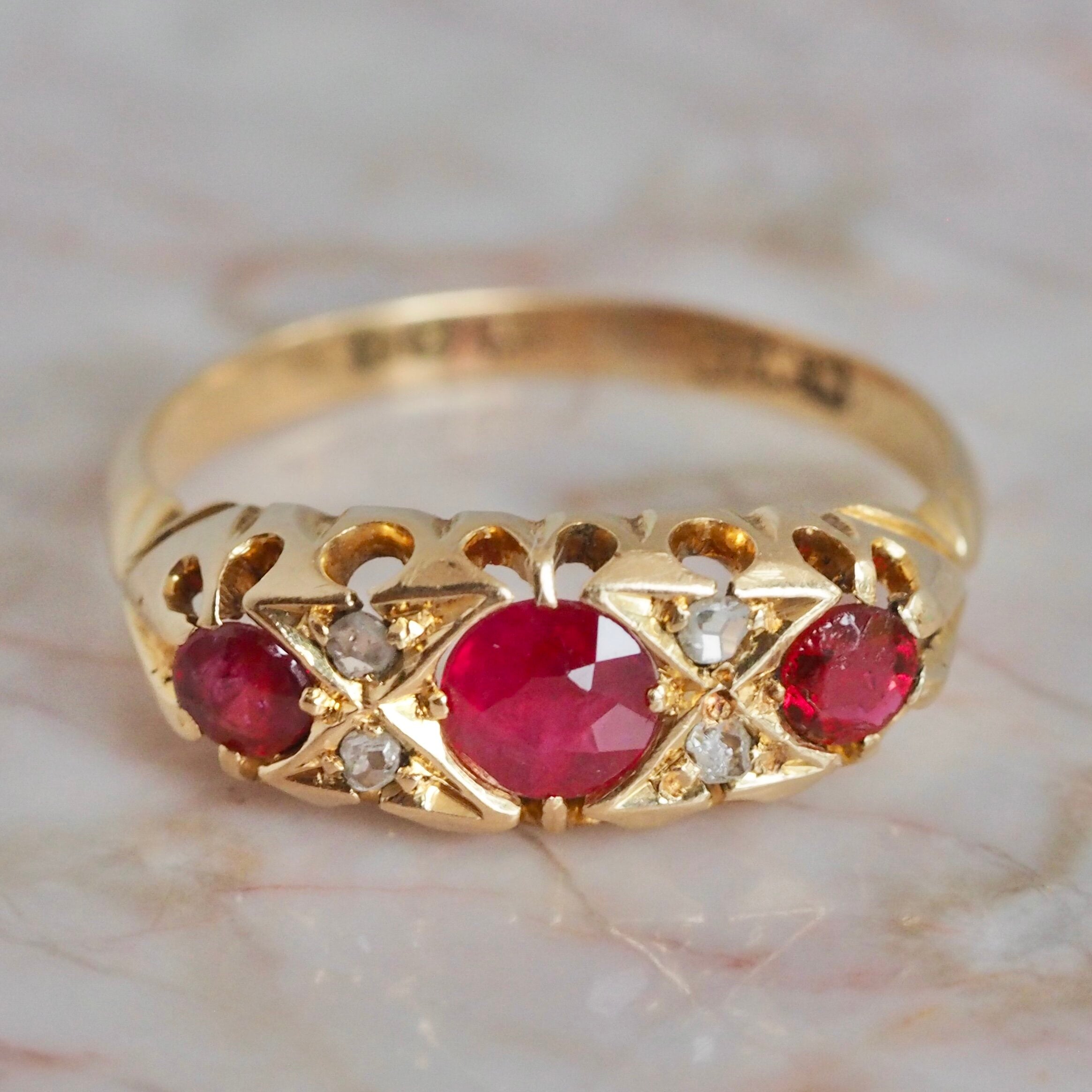 Antique English 18k Gold Ruby and Diamond Ring