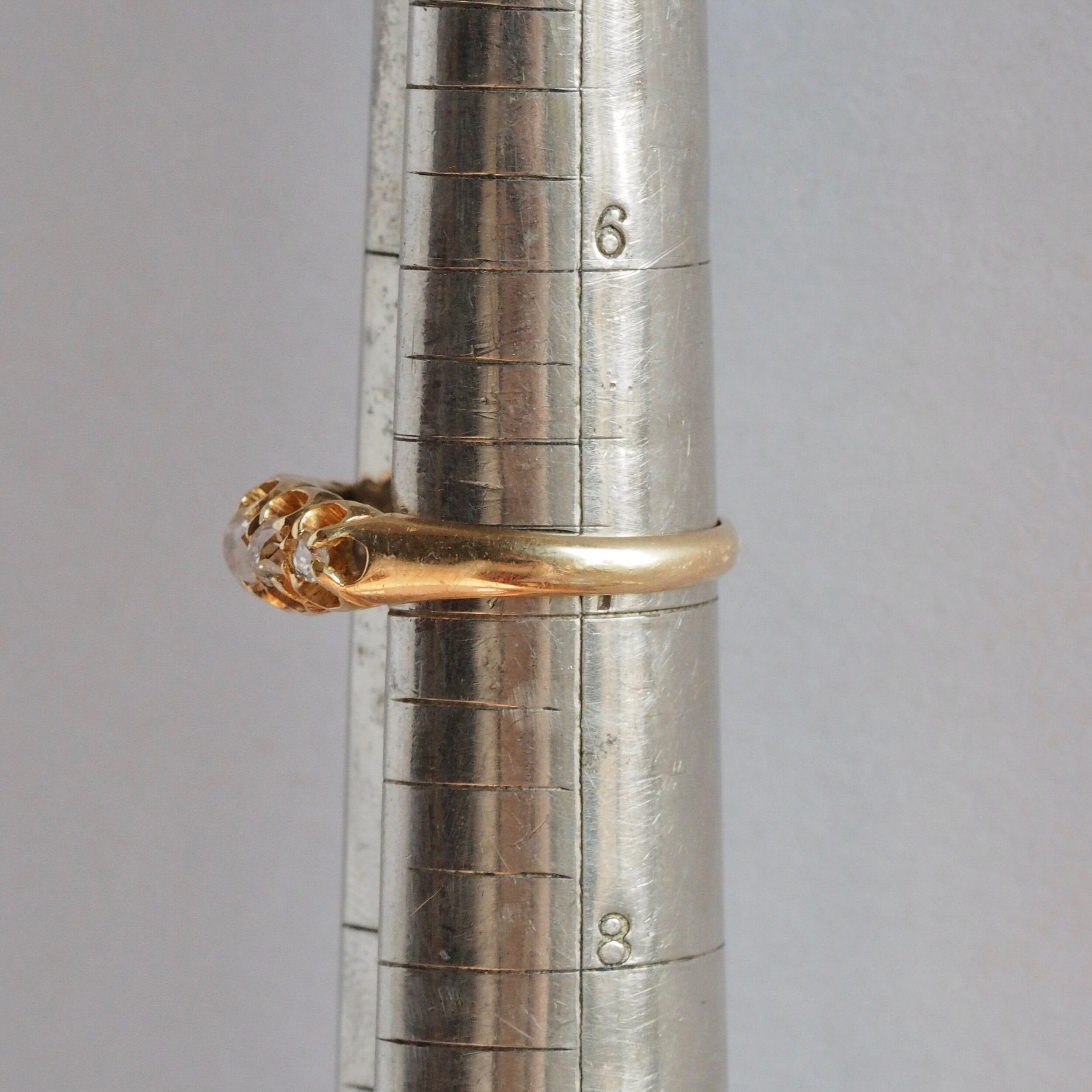 Antique English 18k Old Mine Cut and Single Cut Five Stone Half Hoop Diamond Ring