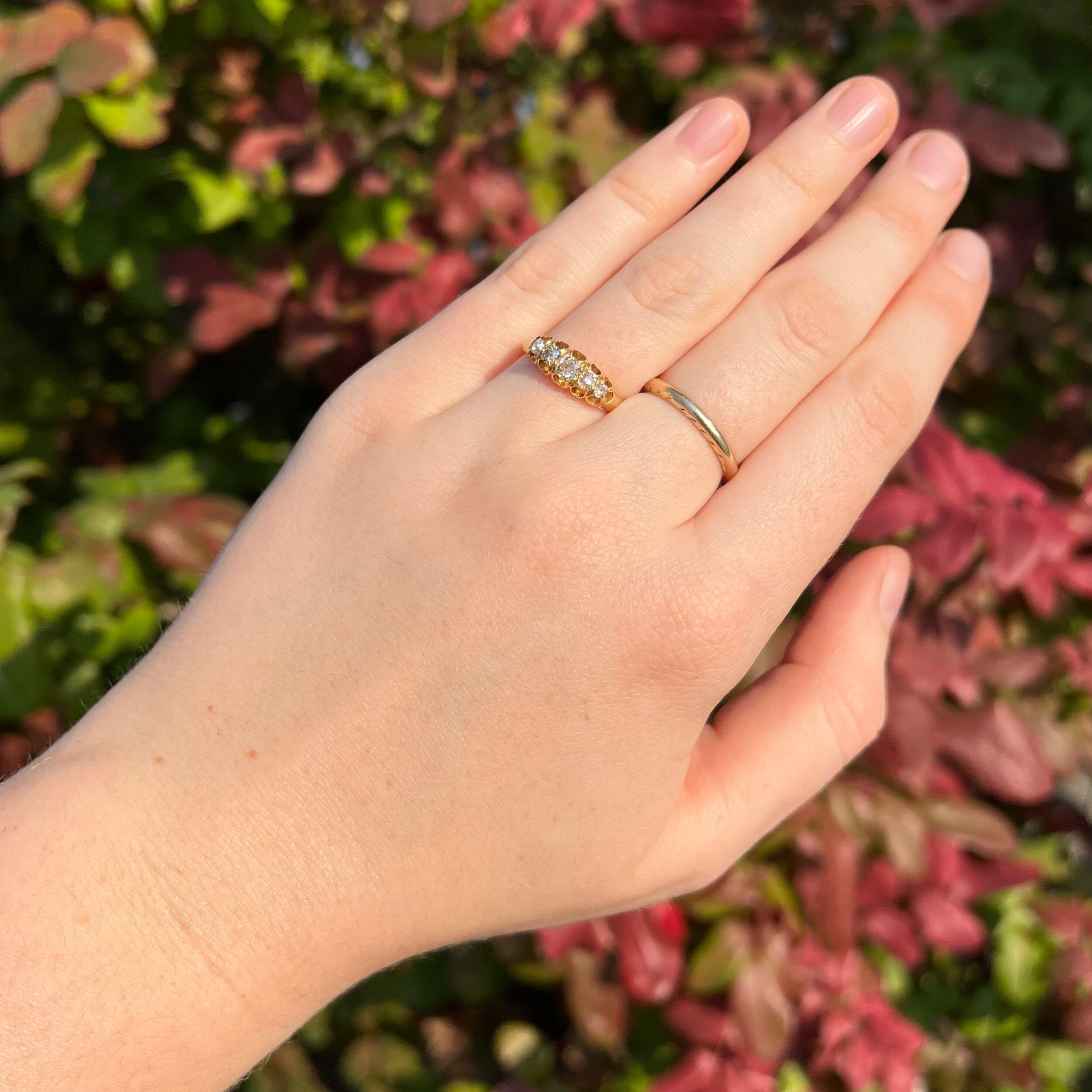 Antique English 18k Old Mine Cut and Single Cut Five Stone Half Hoop Diamond Ring