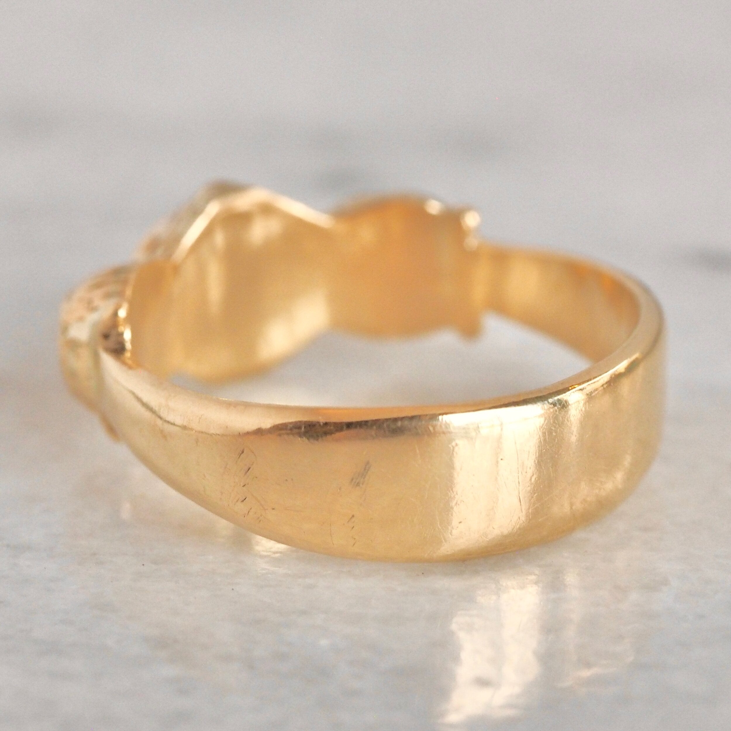 Antique English Georgian 18k Gold Old Mine Cut Diamond and Emerald Trilogy Ring