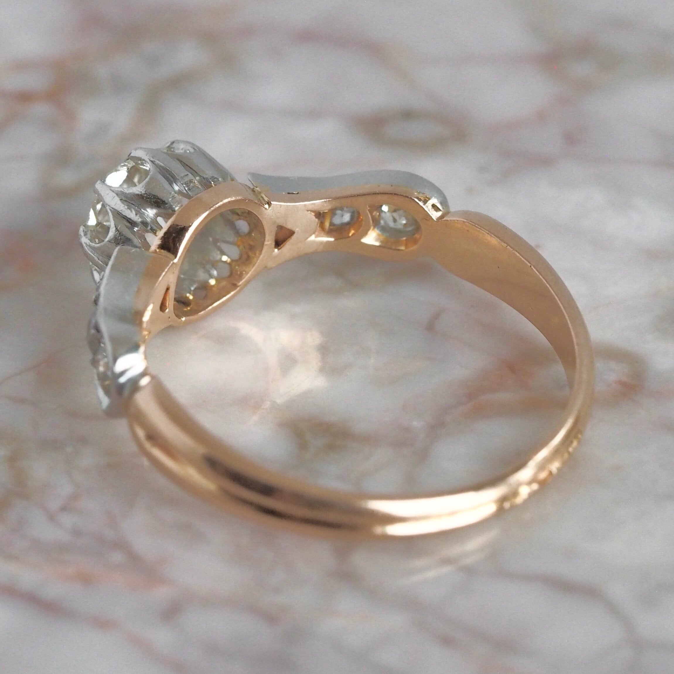 Antique French 18k Gold Old Mine Cushion Cut Diamond Ring