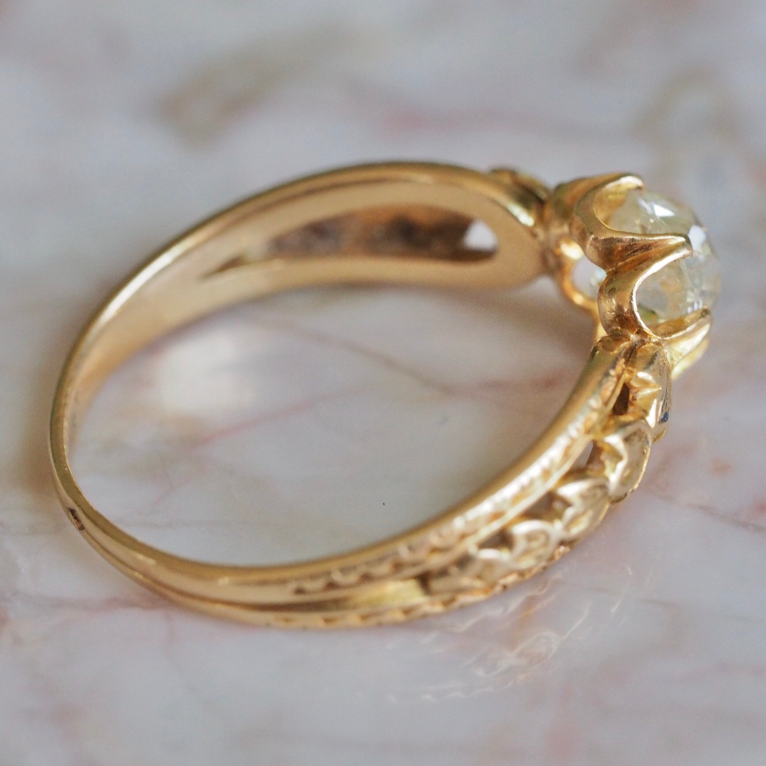 Antique French 18k Gold Old Mine Cut Diamond Engagement Ring