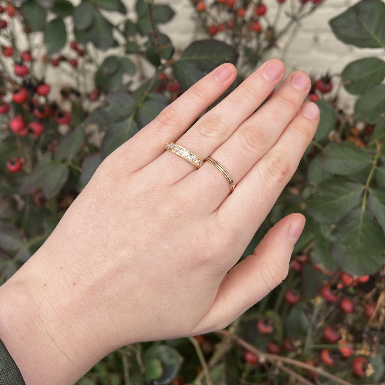 Antique French 18k Gold Old Mine Cut Half Hoop Diamond Ring
