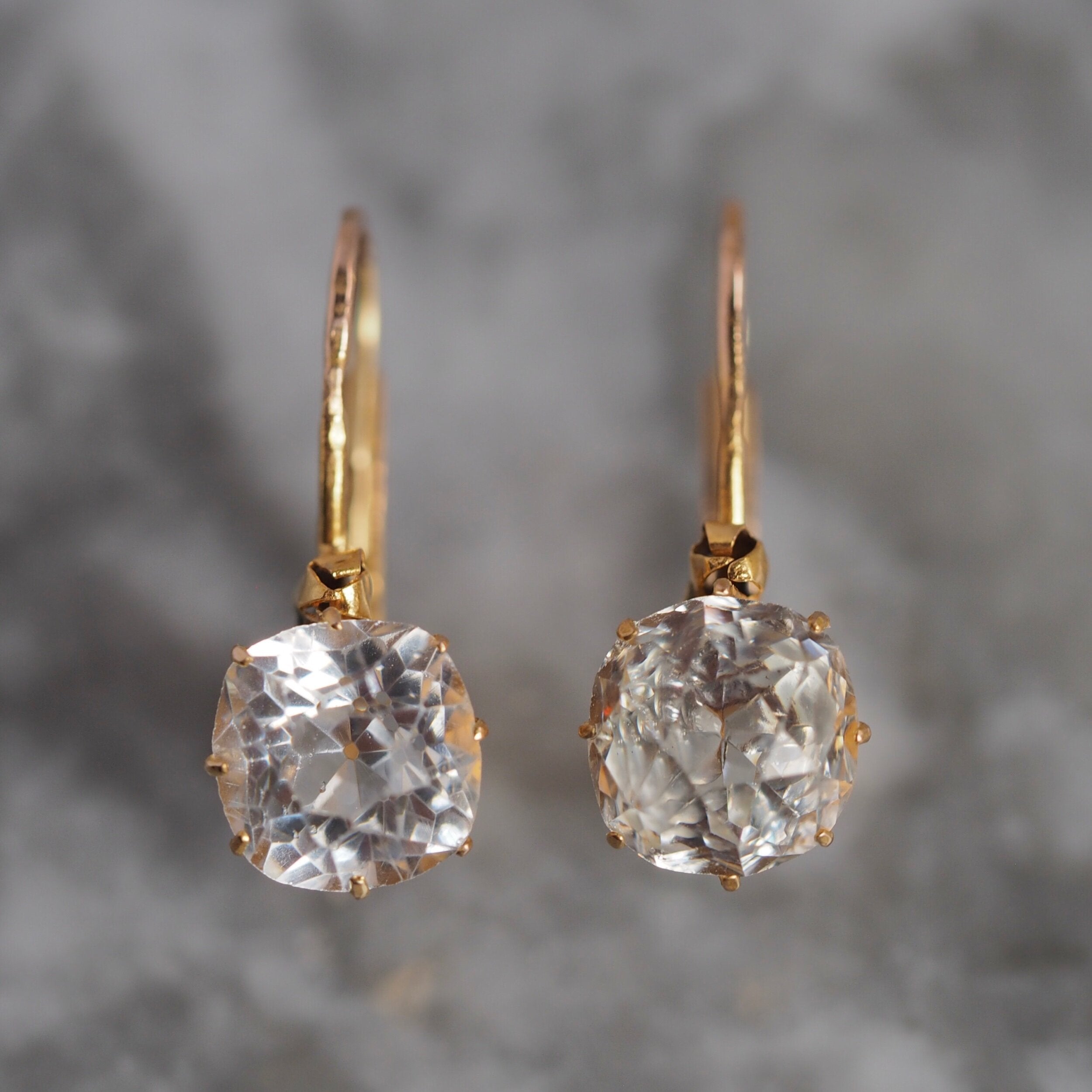 Antique French 18k Gold Rock Crystal Dormuese Earrings