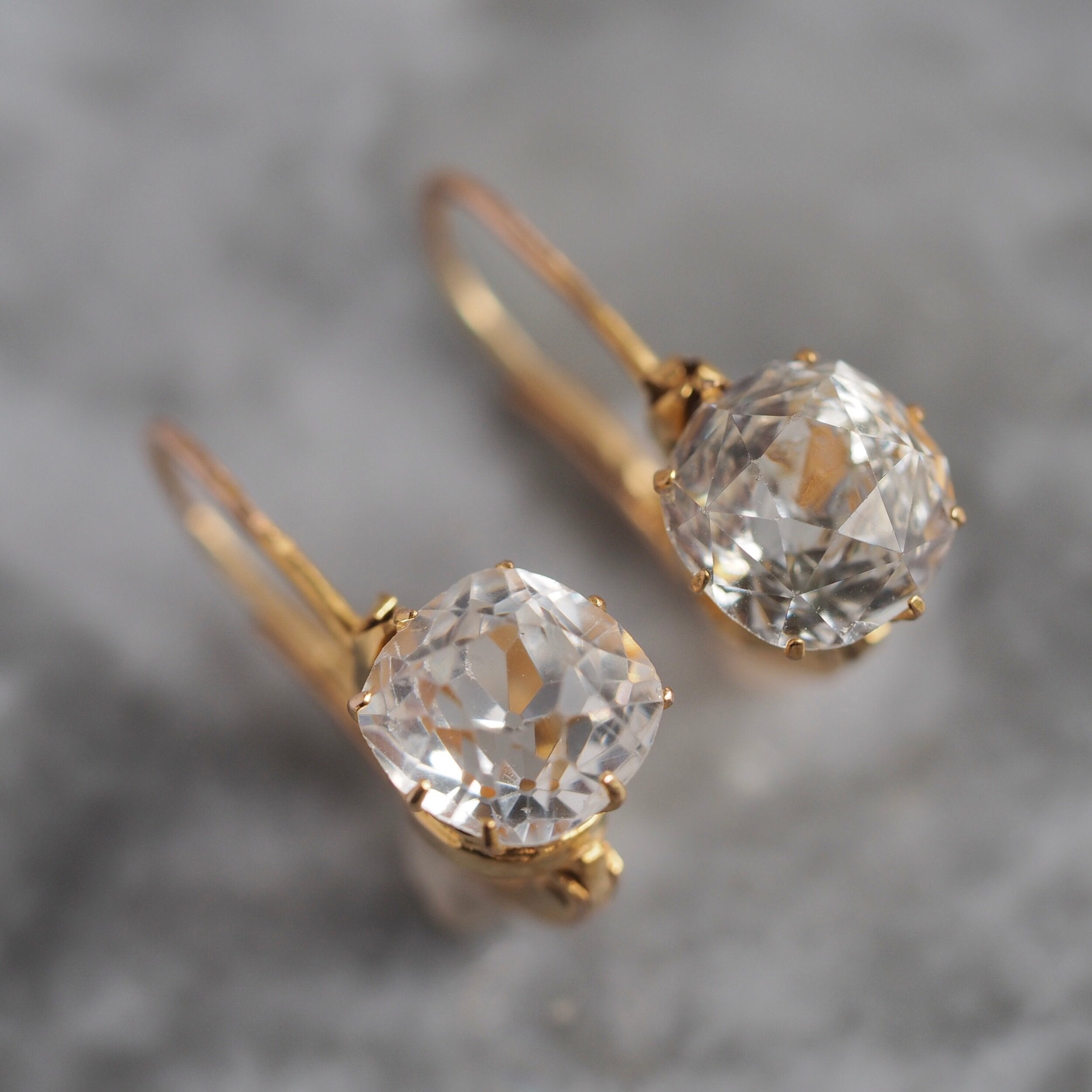 Antique French 18k Gold Rock Crystal Dormuese Earrings