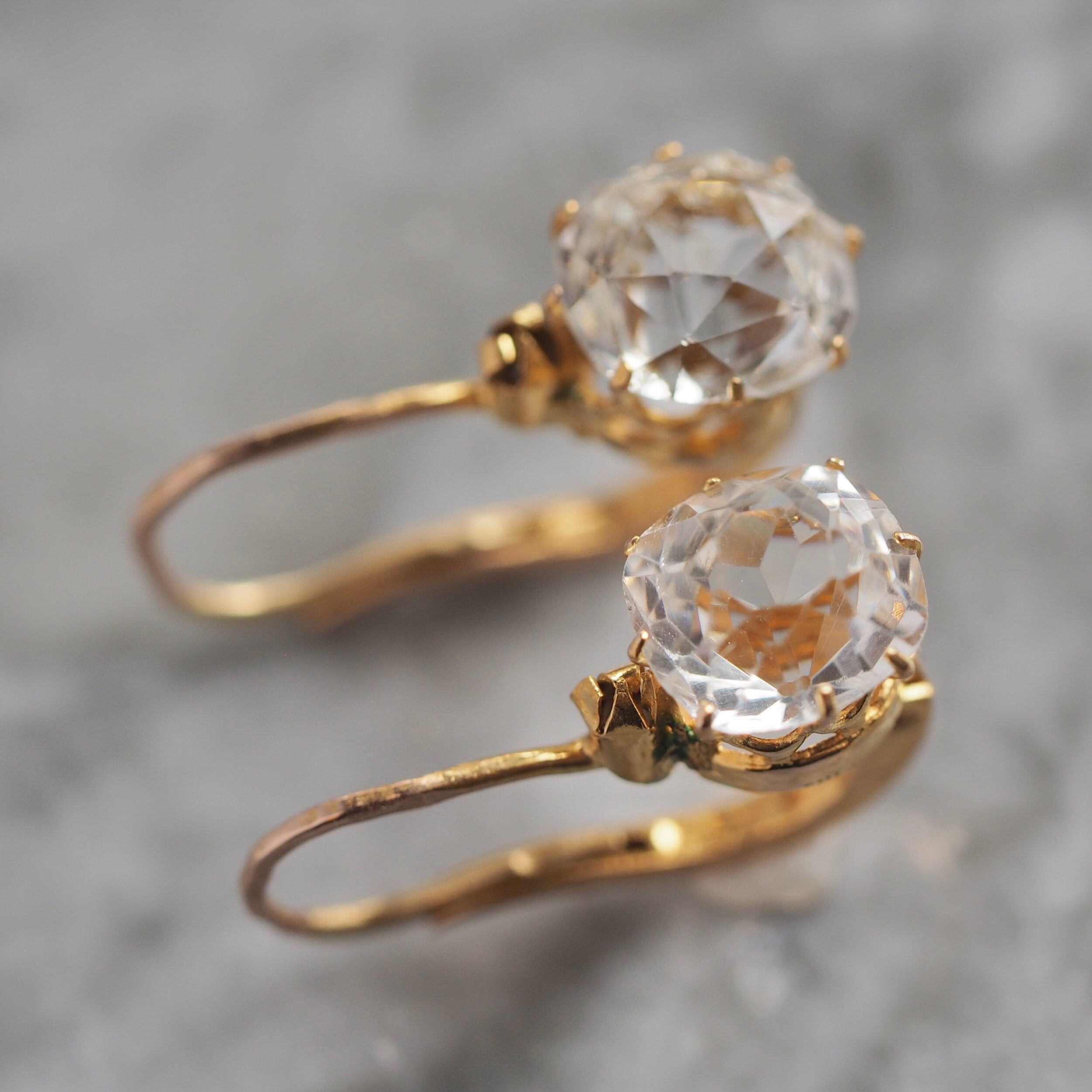 Antique French 18k Gold Rock Crystal Dormuese Earrings